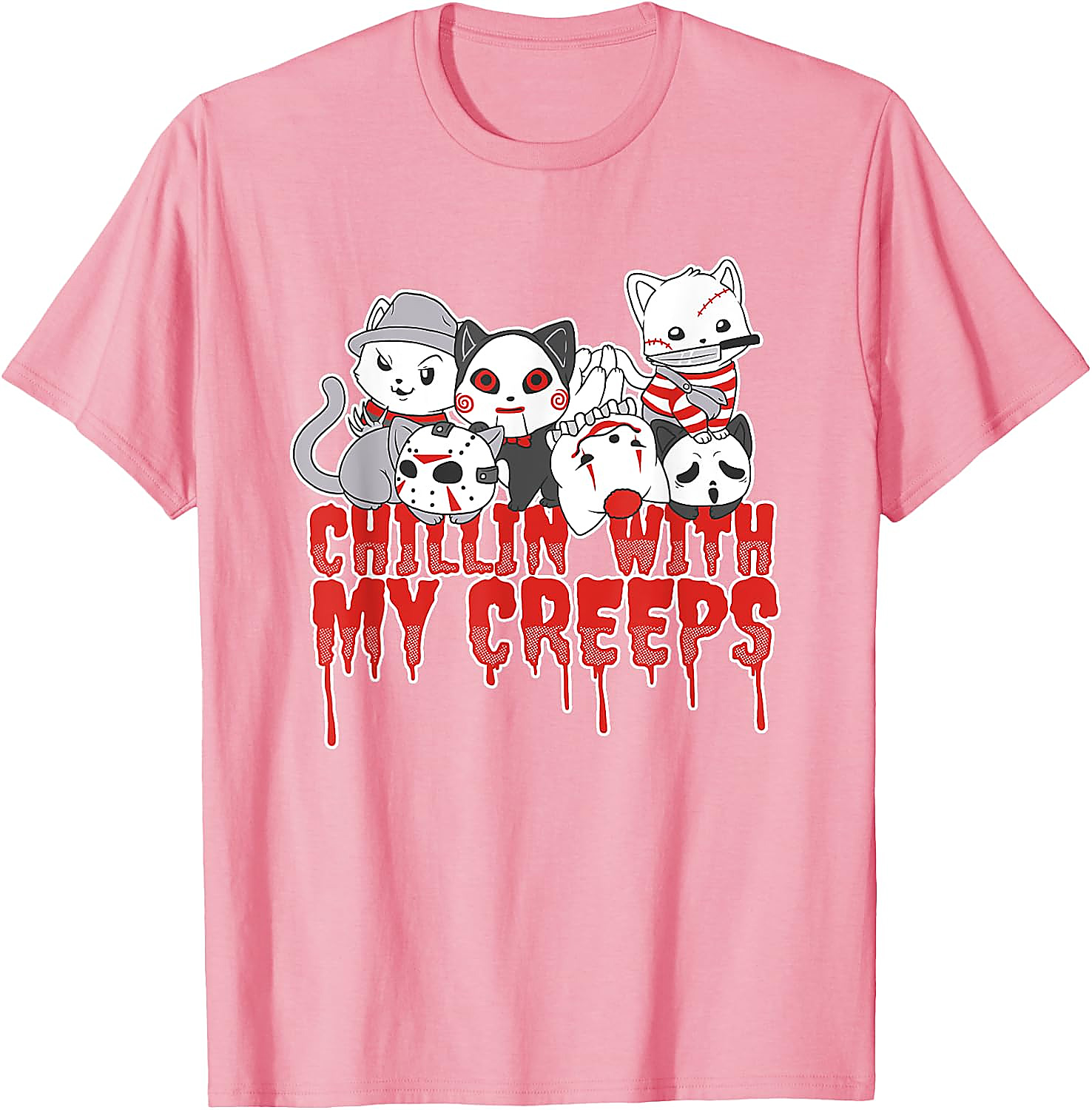 Chillin with My Creeps Cat Horror Halloween T-Shirt