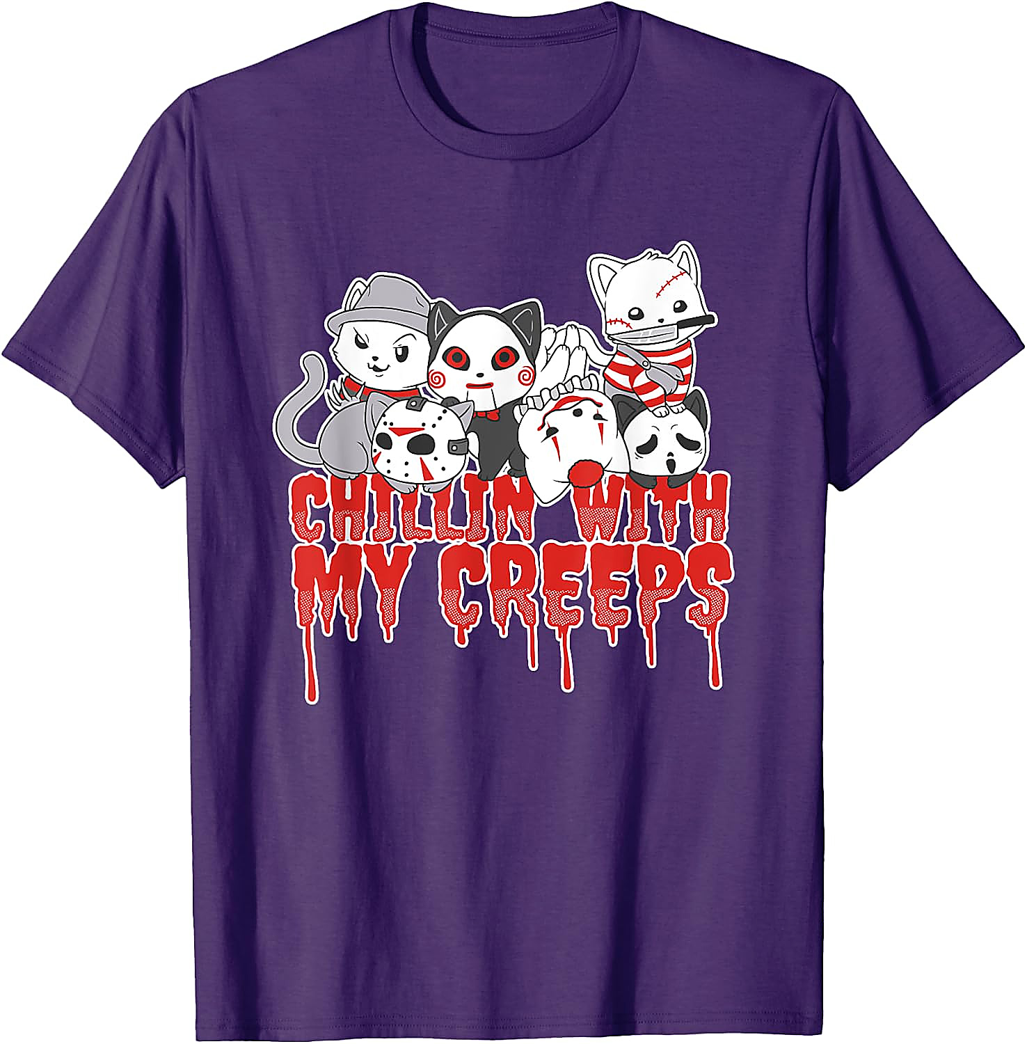 Chillin with My Creeps Cat Horror Halloween T-Shirt