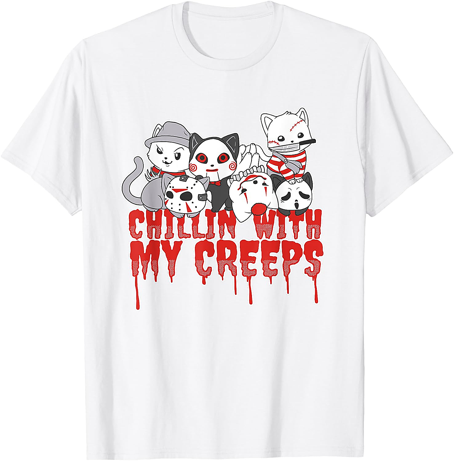 Chillin with My Creeps Cat Horror Halloween T-Shirt