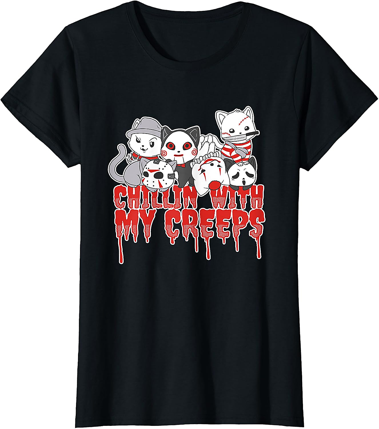 Chillin with My Creeps Cat Horror Halloween T-Shirt