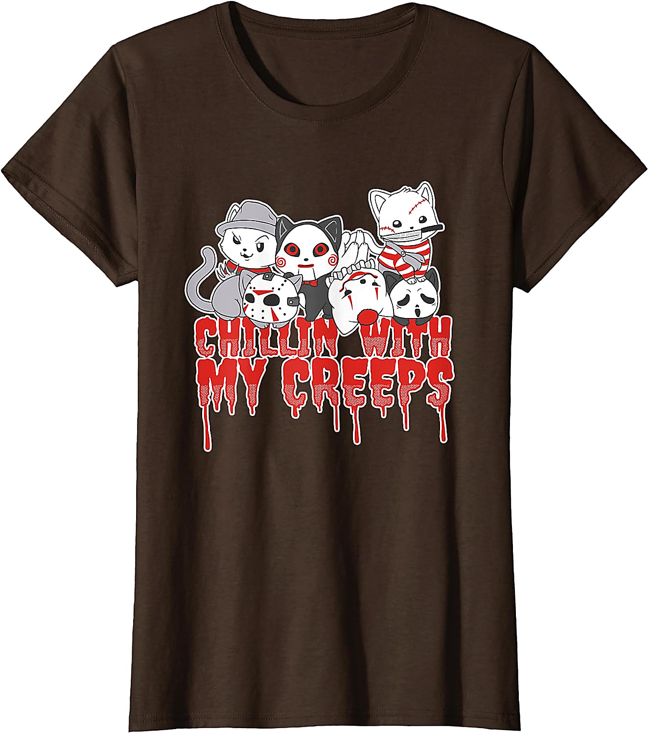Chillin with My Creeps Cat Horror Halloween T-Shirt