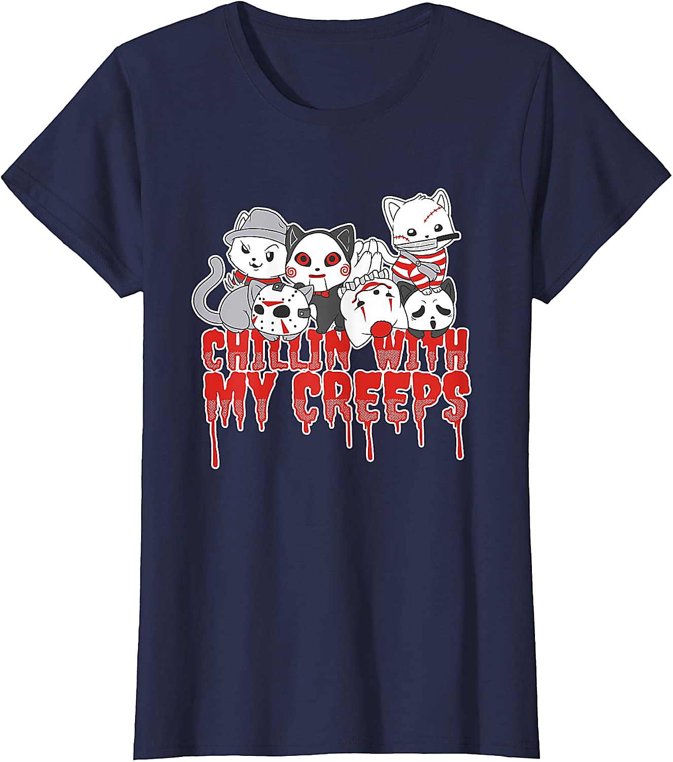 Chillin with My Creeps Cat Horror Halloween T-Shirt