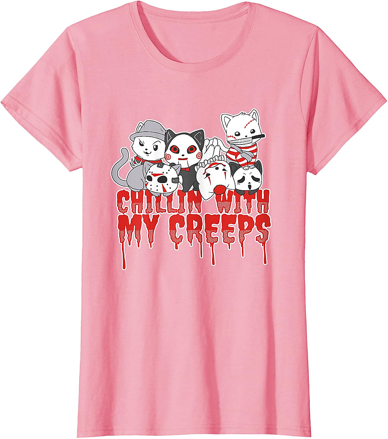 Chillin with My Creeps Cat Horror Halloween T-Shirt