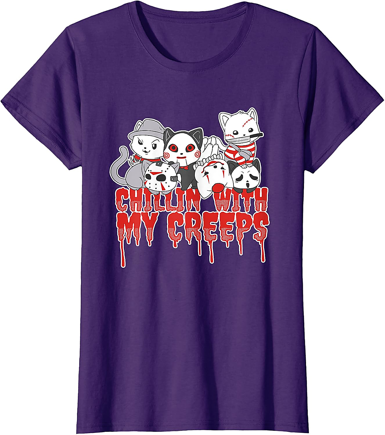 Chillin with My Creeps Cat Horror Halloween T-Shirt