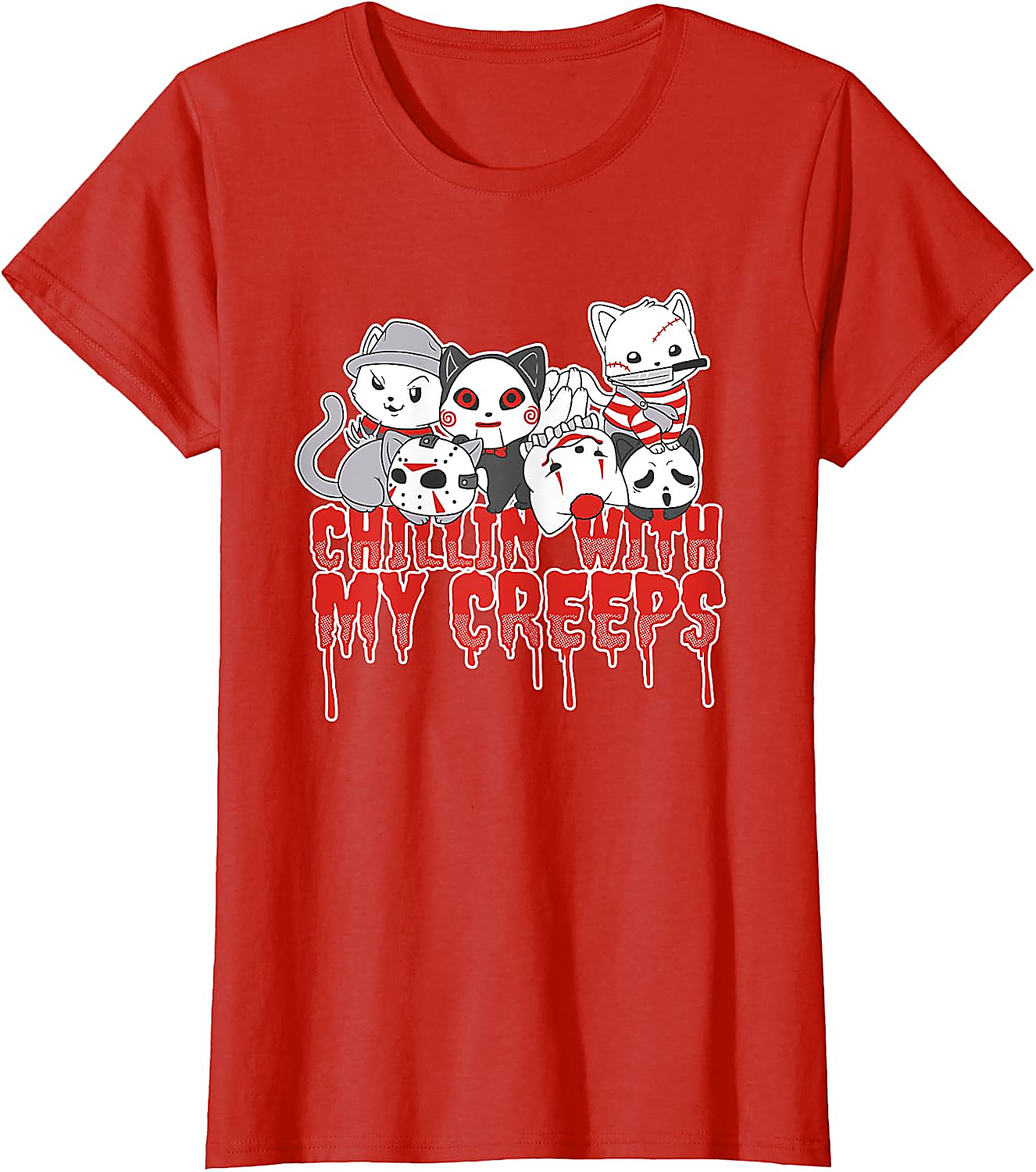 Chillin with My Creeps Cat Horror Halloween T-Shirt