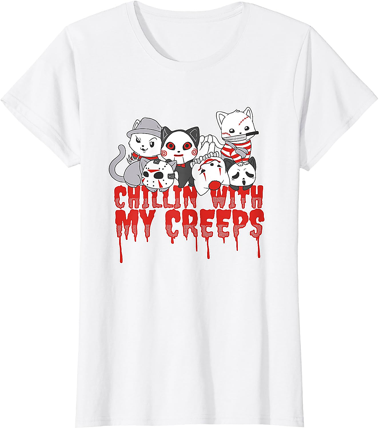 Chillin with My Creeps Cat Horror Halloween T-Shirt