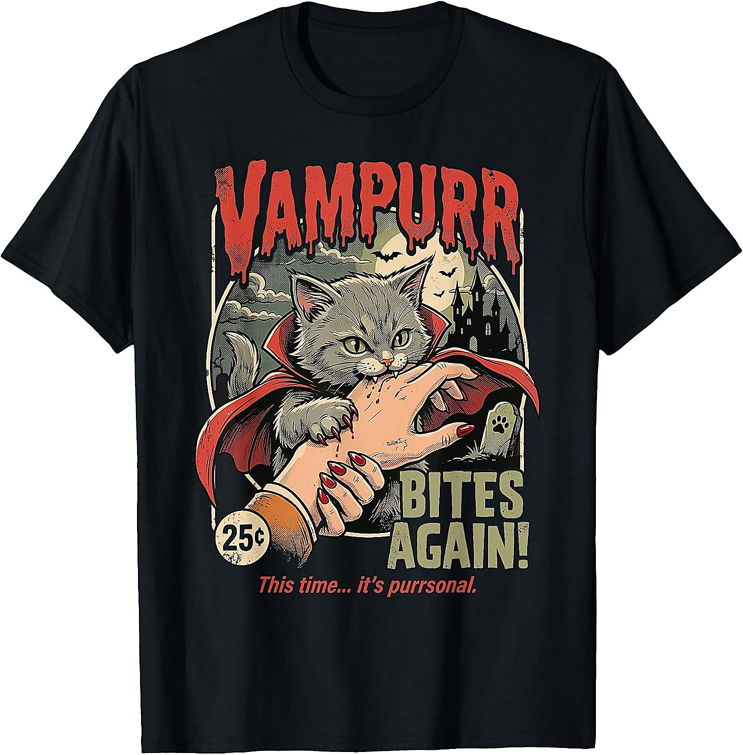 Vampurr Cat Halloween T-Shirt | Funny Vintage Graphic Tee
