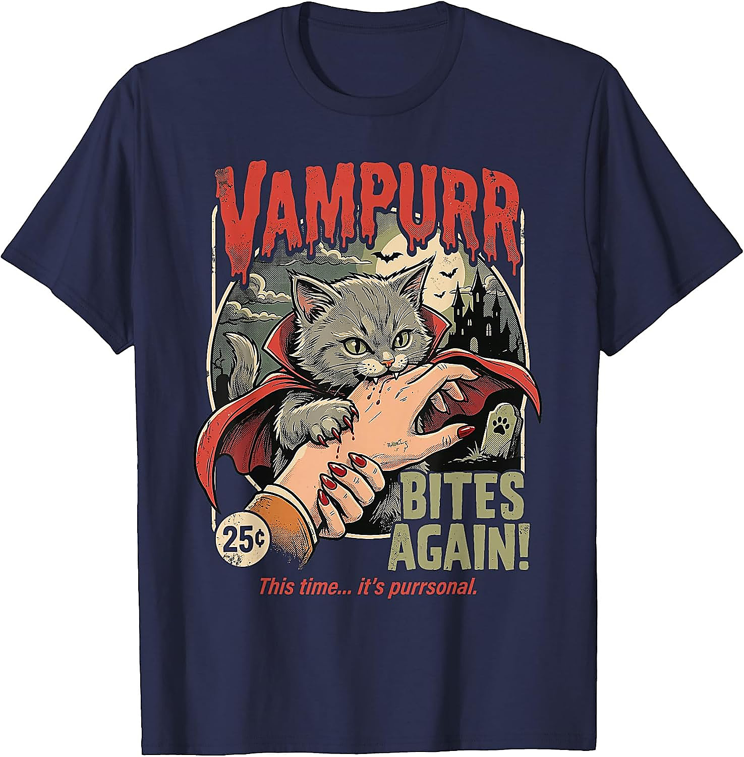 Vampurr Cat Halloween T-Shirt | Funny Vintage Graphic Tee