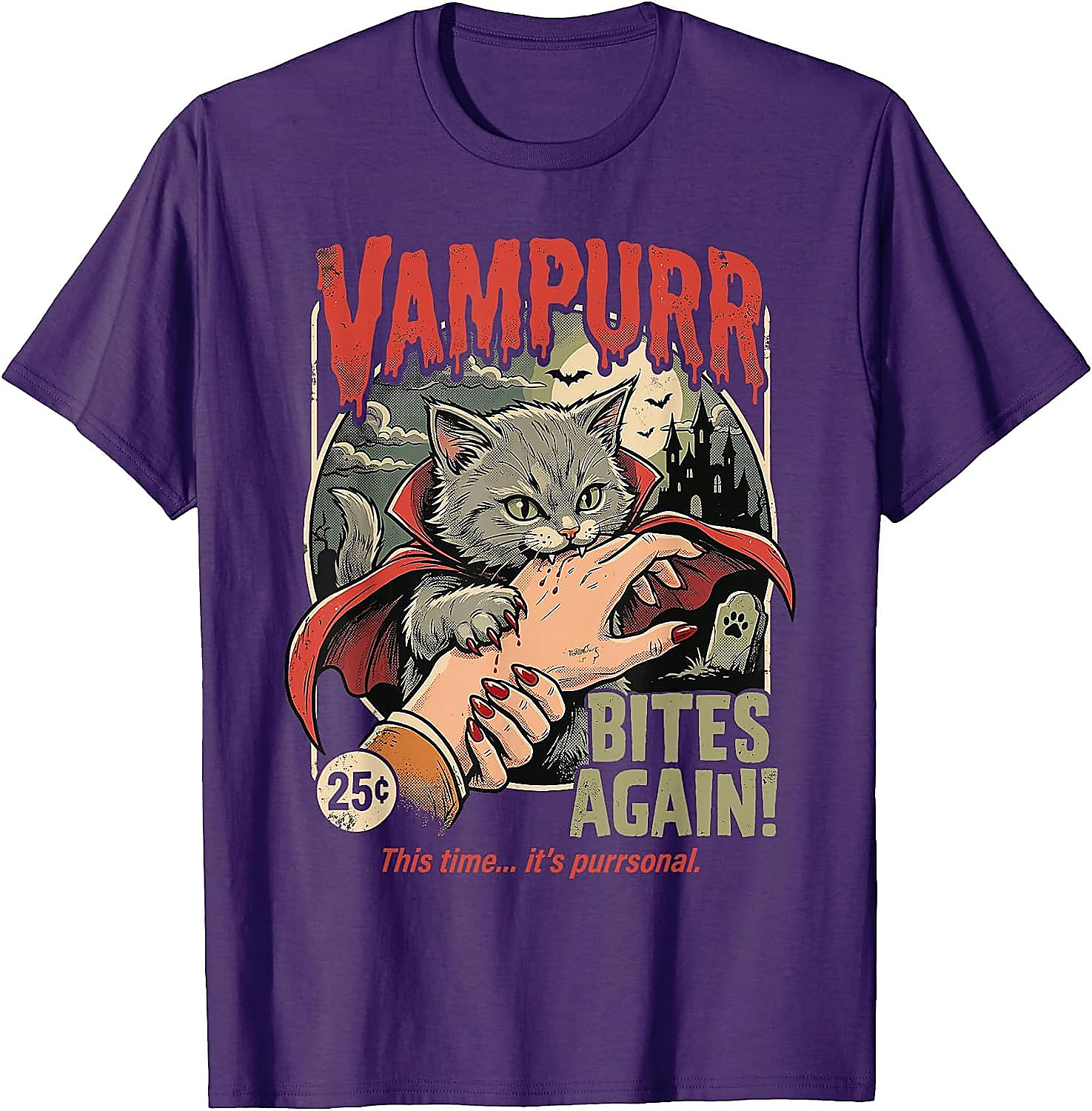 Vampurr Cat Halloween T-Shirt | Funny Vintage Graphic Tee