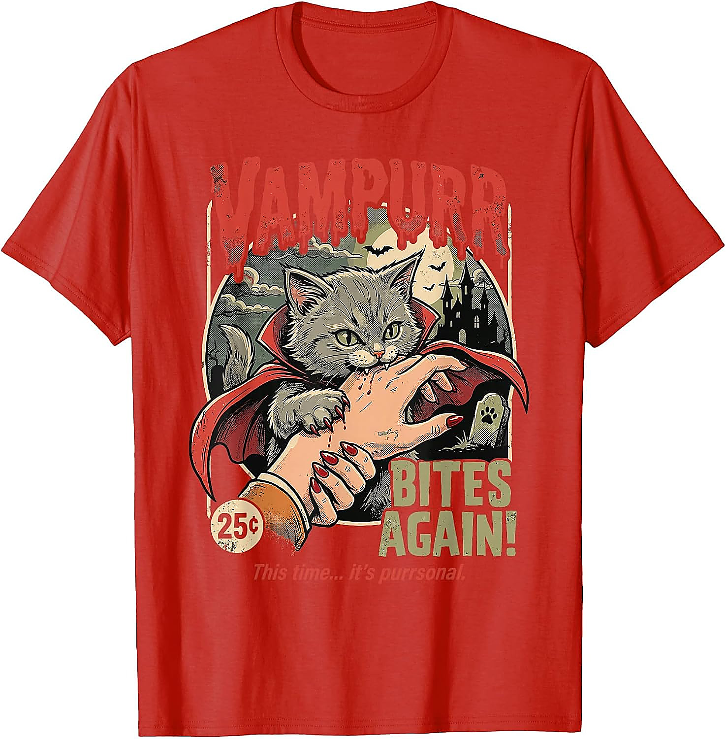 Vampurr Cat Halloween T-Shirt | Funny Vintage Graphic Tee