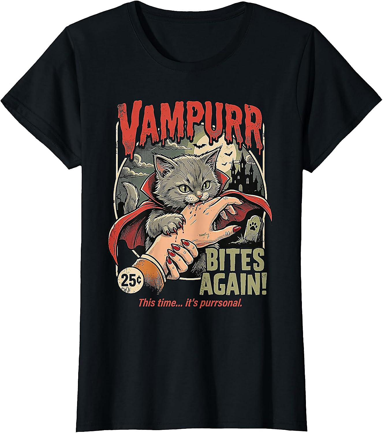 Vampurr Cat Halloween T-Shirt | Funny Vintage Graphic Tee