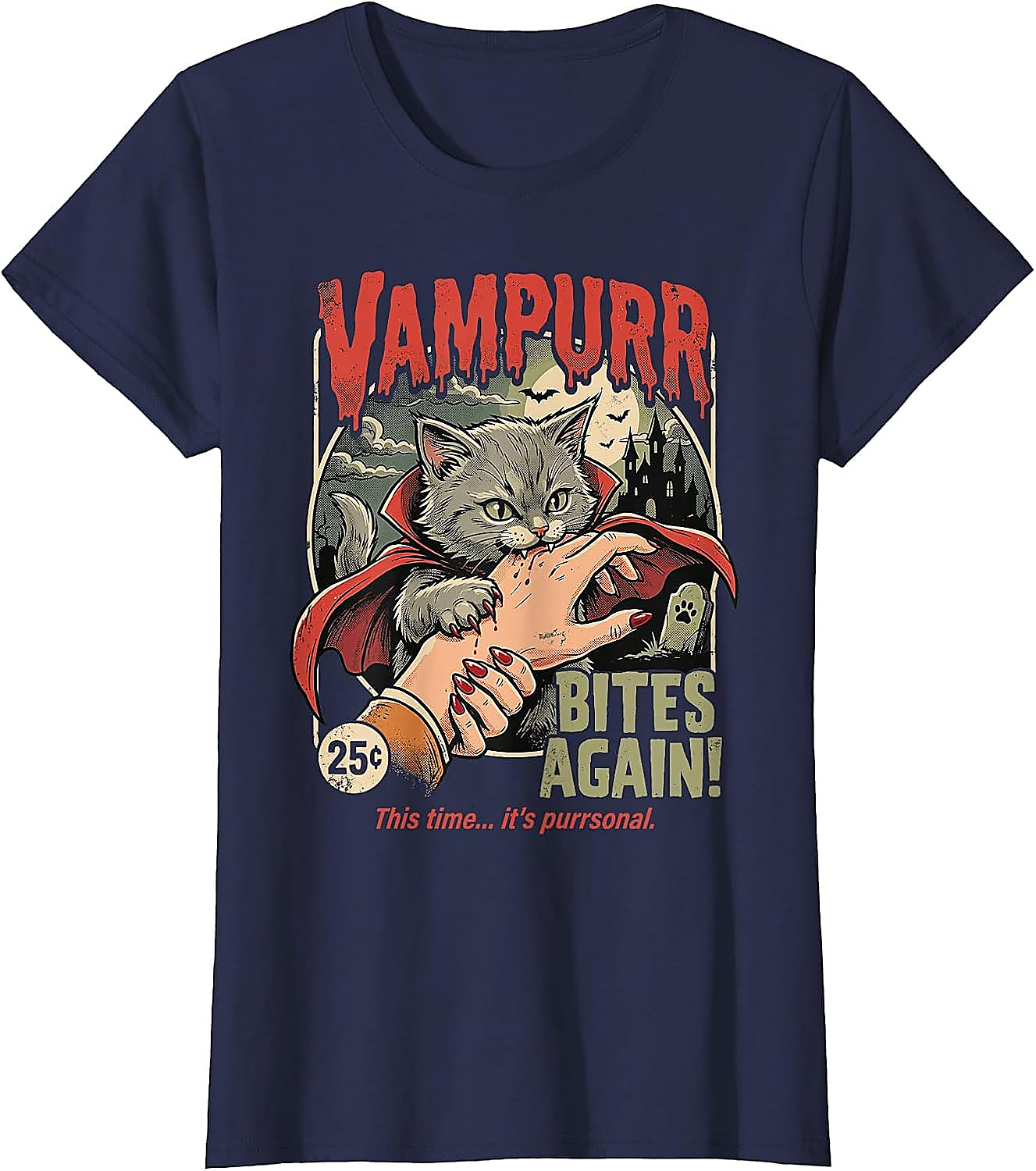 Vampurr Cat Halloween T-Shirt | Funny Vintage Graphic Tee