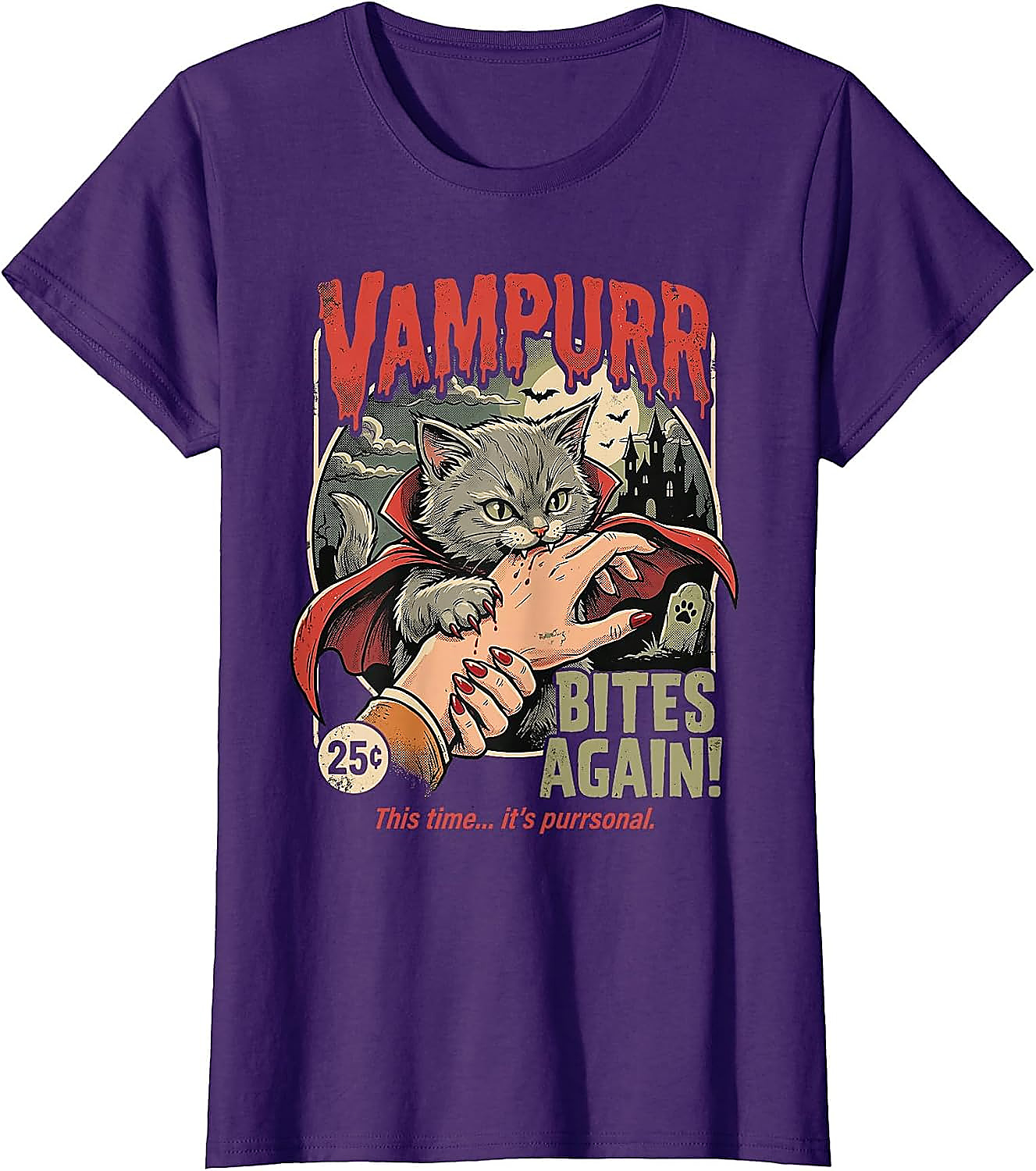 Vampurr Cat Halloween T-Shirt | Funny Vintage Graphic Tee