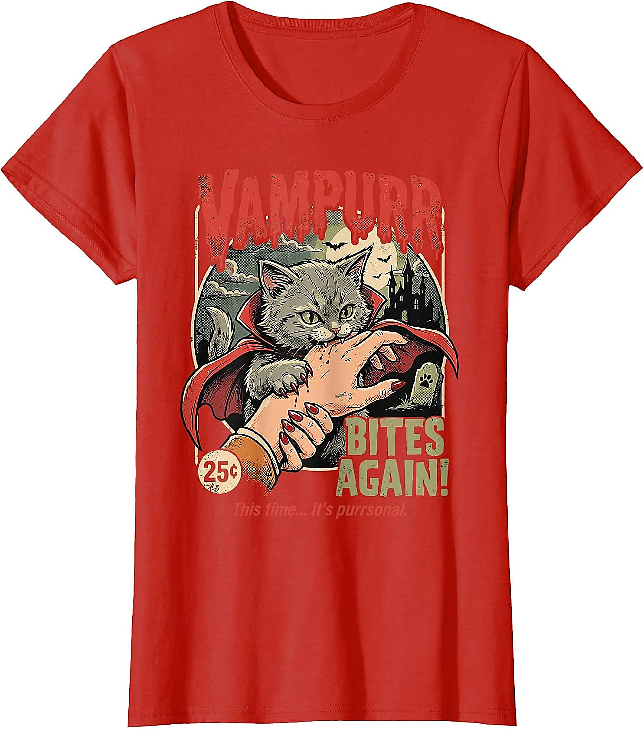 Vampurr Cat Halloween T-Shirt | Funny Vintage Graphic Tee