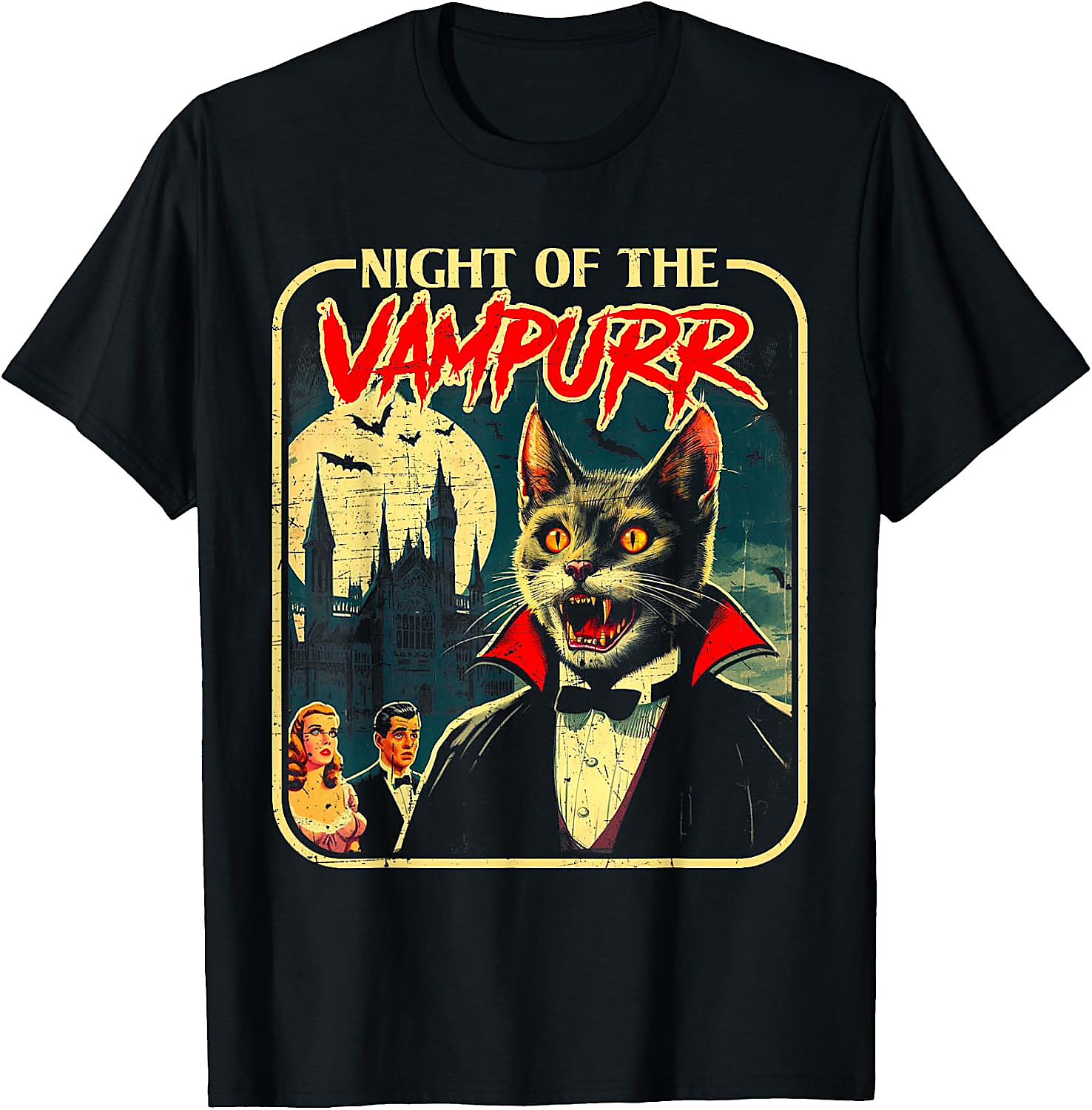 Night of the Vampurr Funny Cat Halloween T-Shirt