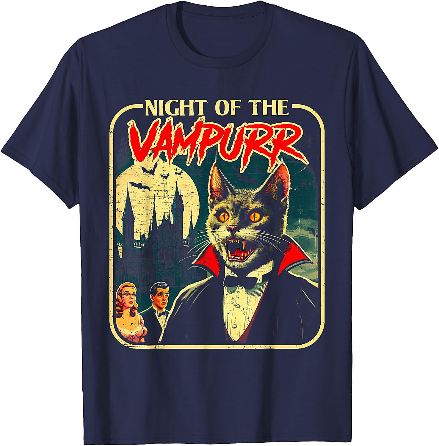 Night of the Vampurr Funny Cat Halloween T-Shirt