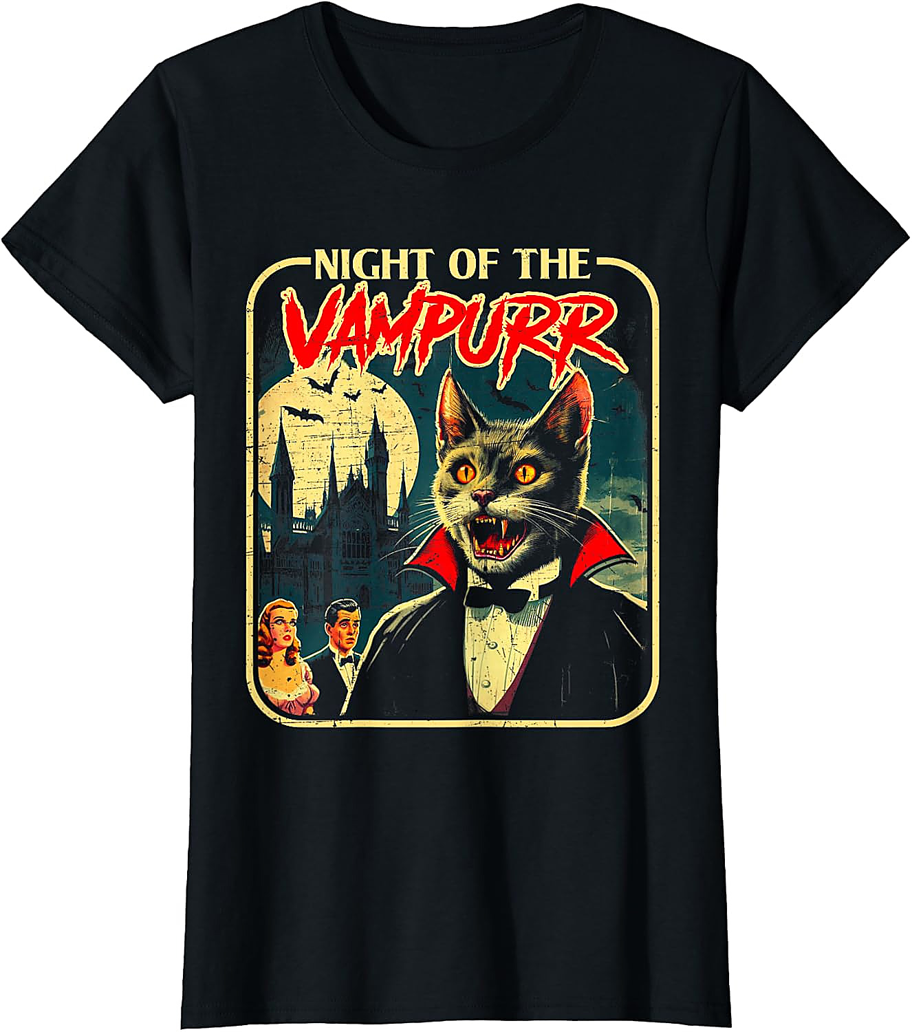 Night of the Vampurr Funny Cat Halloween T-Shirt
