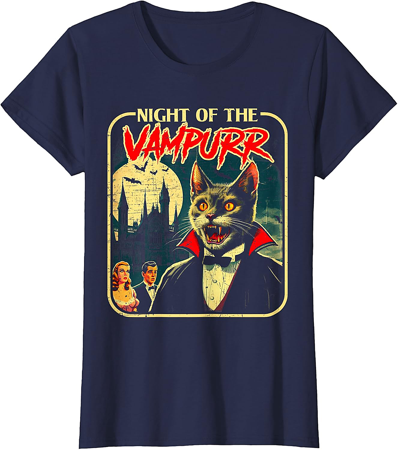 Night of the Vampurr Funny Cat Halloween T-Shirt
