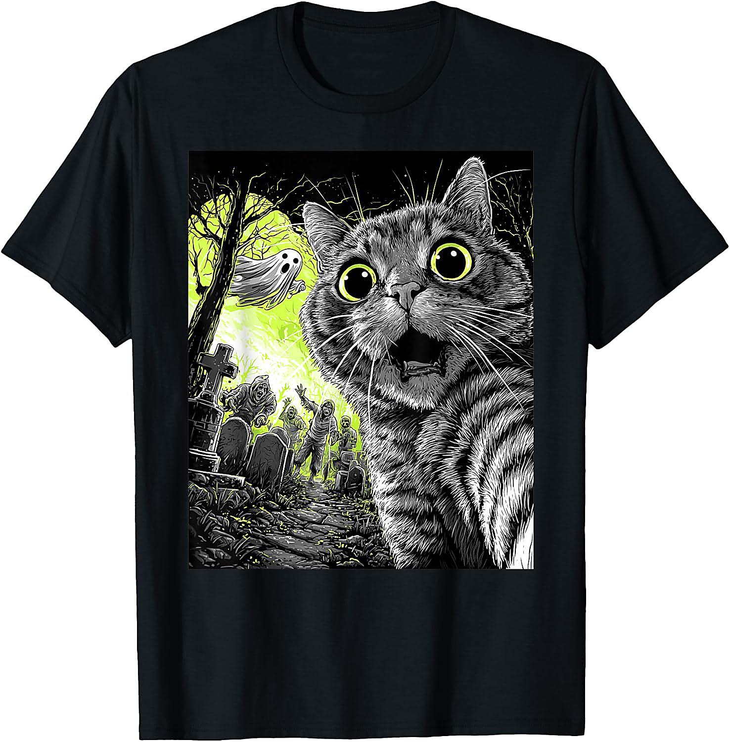 Zombie Cat Selfie Halloween T-Shirt | Funny Ghost Tee
