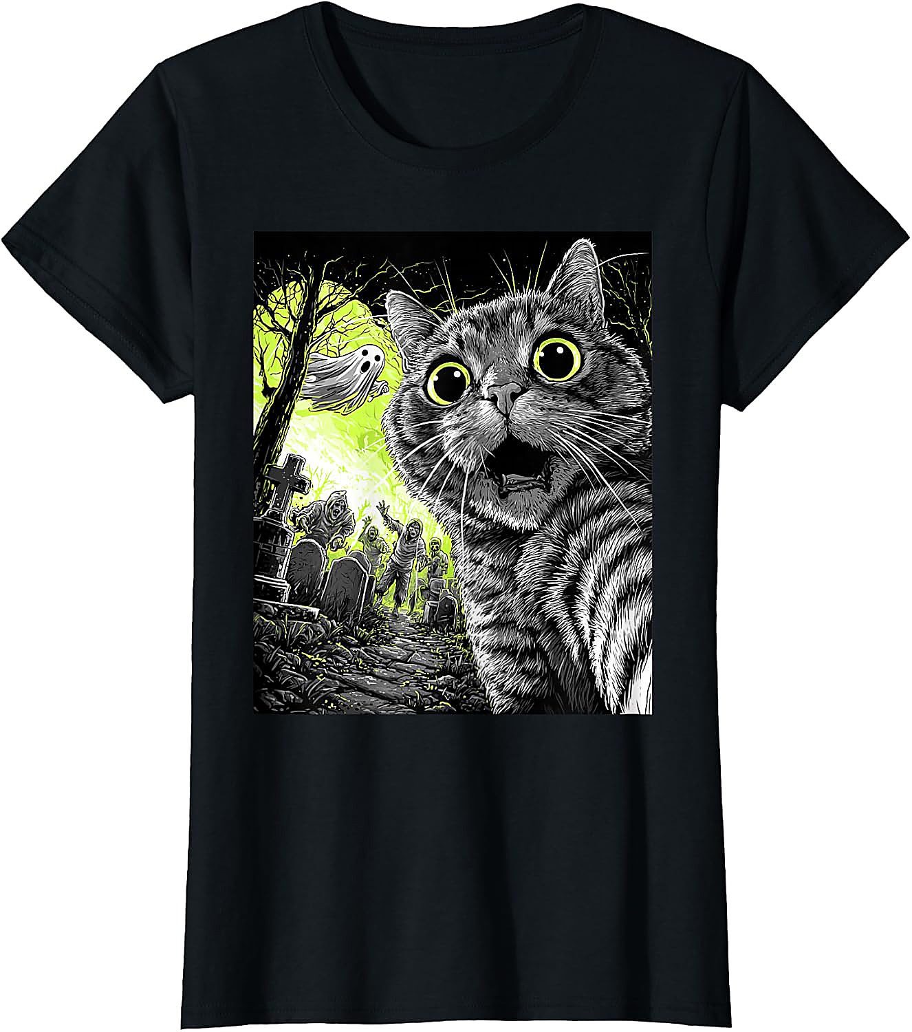 Zombie Cat Selfie Halloween T-Shirt | Funny Ghost Tee