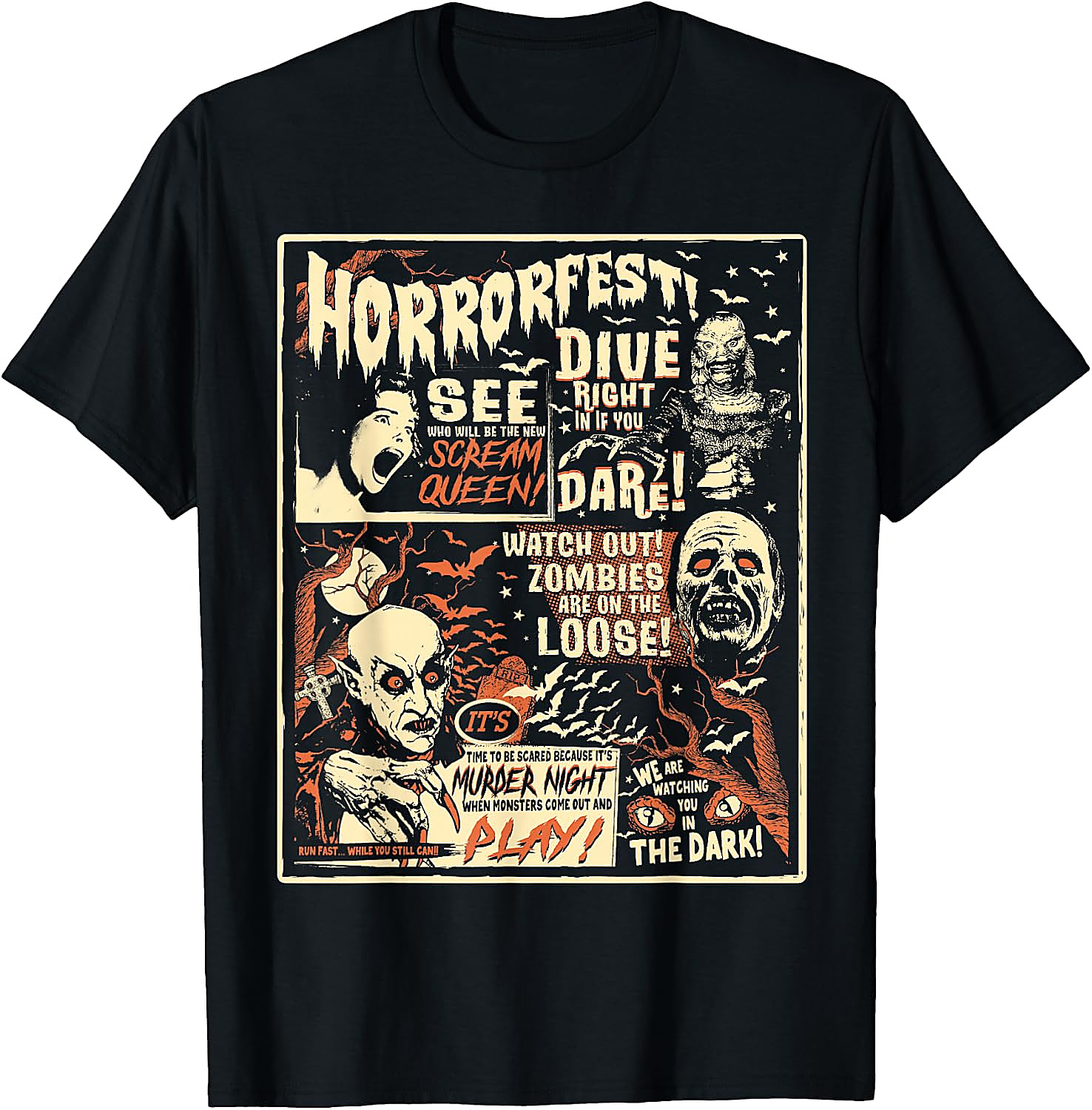 Vintage Horrorfest Poster T-Shirt | Classic Monster Tee