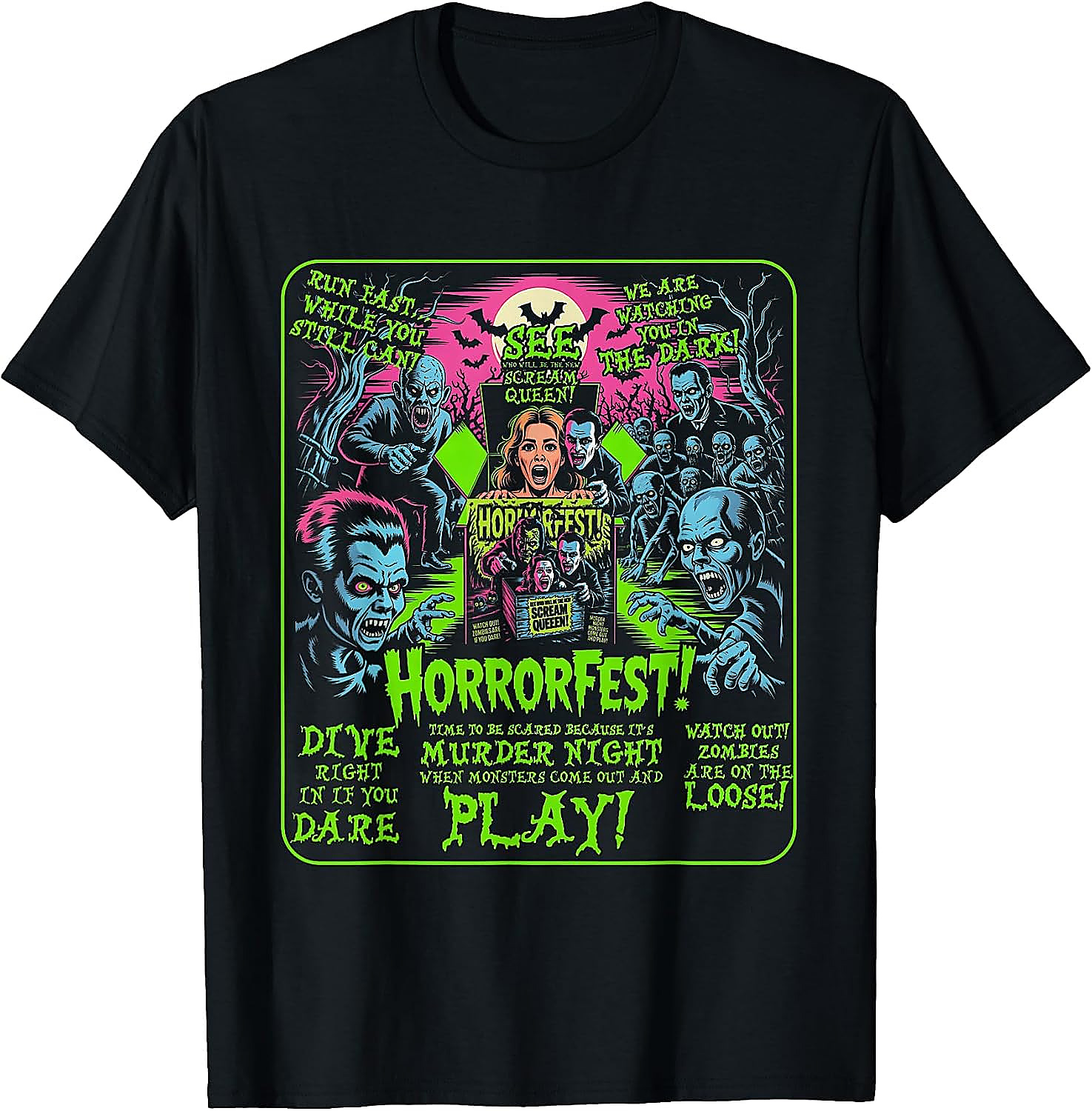 Vintage Horrorfest Poster T-Shirt | Retro Halloween Tee