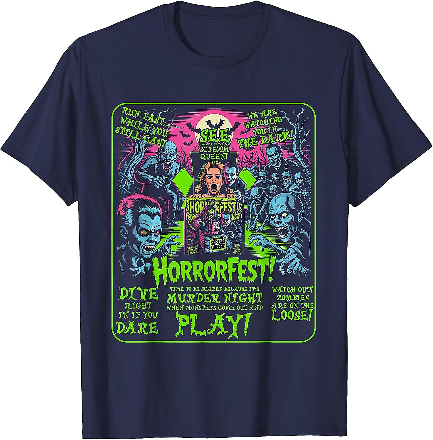 Vintage Horrorfest Poster T-Shirt | Retro Halloween Tee