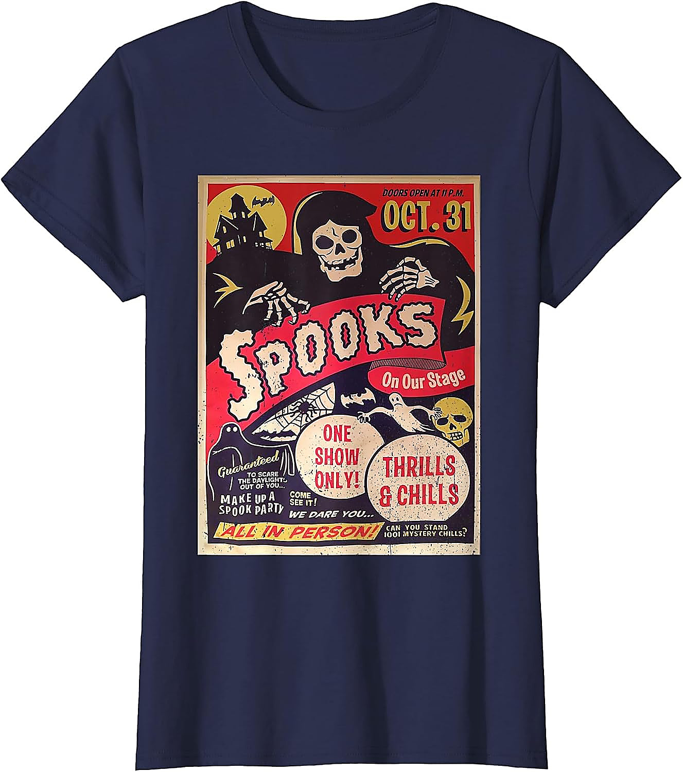 Retro Halloween Horror Movie Poster T-Shirt | Spooky Ghost Tee