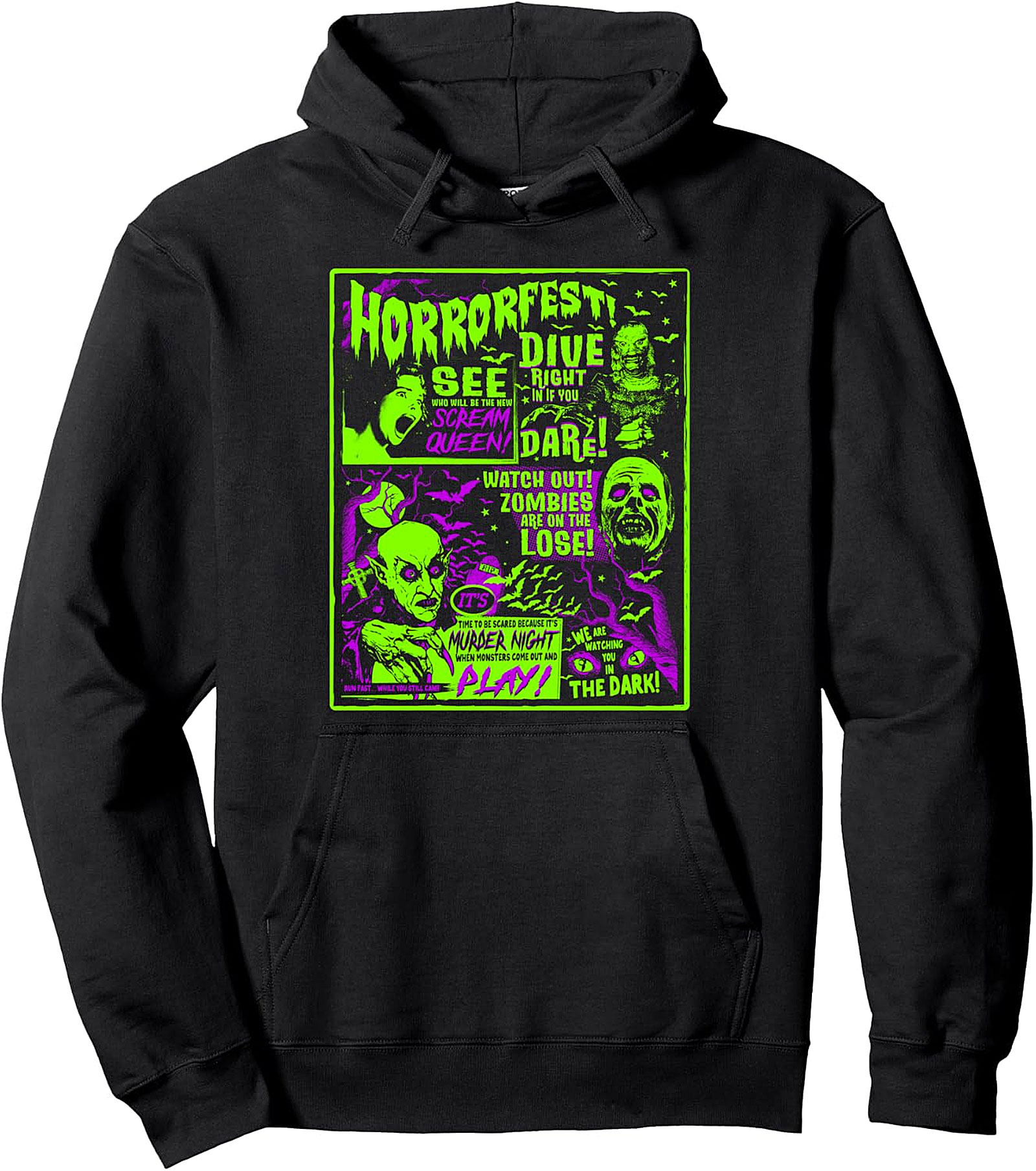 Vintage Horrorfest Pullover Hoodie - Retro Horror Movie Poster