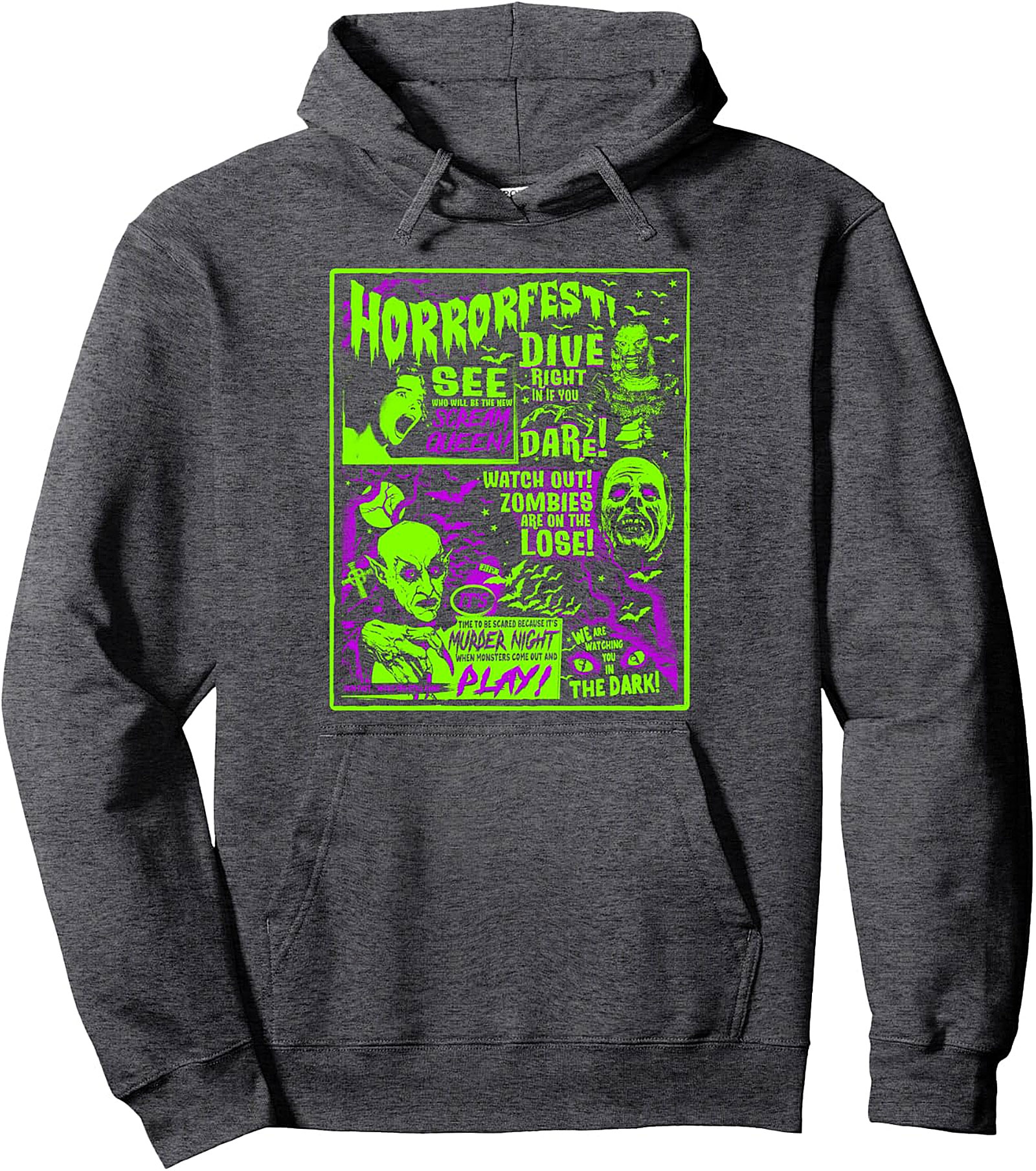 Vintage Horrorfest Pullover Hoodie - Retro Horror Movie Poster