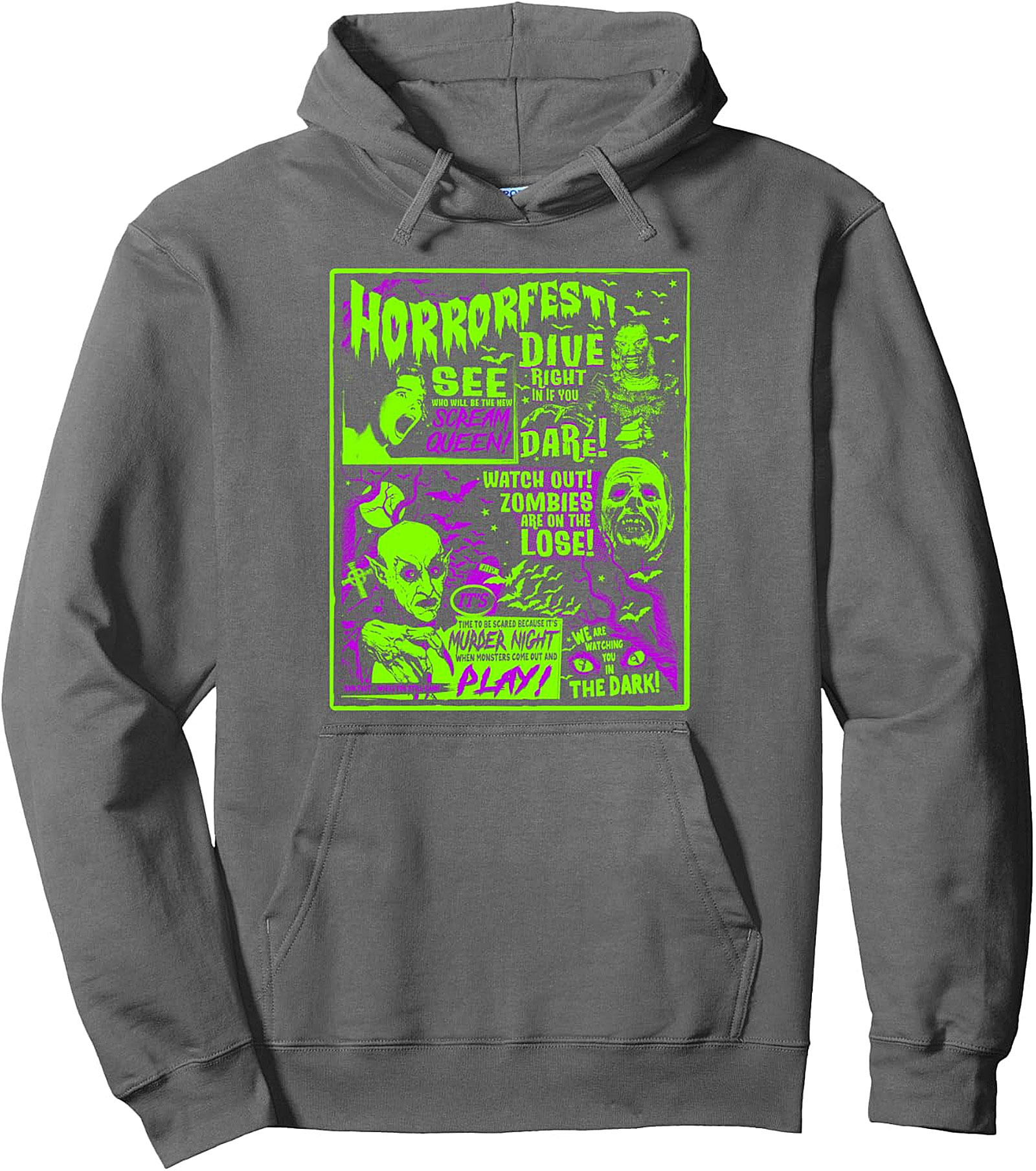 Vintage Horrorfest Pullover Hoodie - Retro Horror Movie Poster