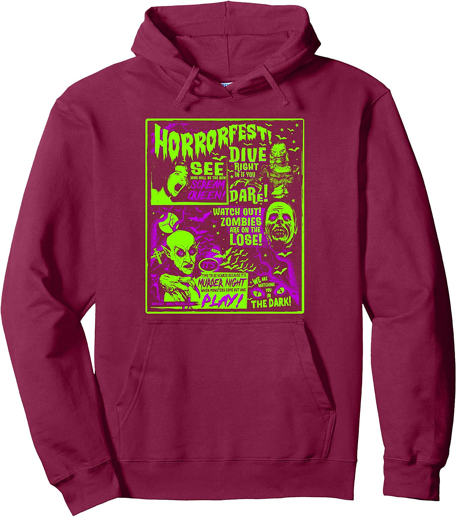 Vintage Horrorfest Pullover Hoodie - Retro Horror Movie Poster