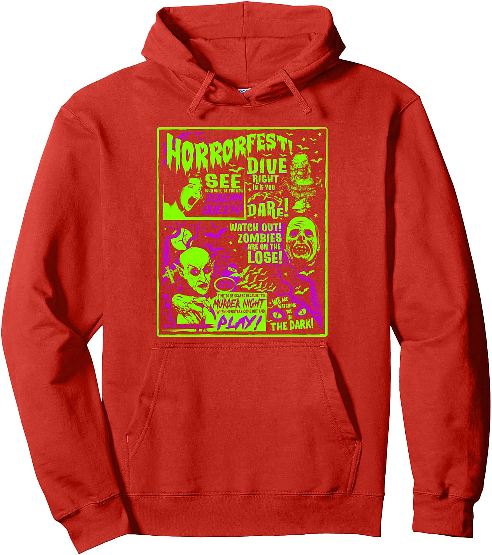 Vintage Horrorfest Pullover Hoodie - Retro Horror Movie Poster