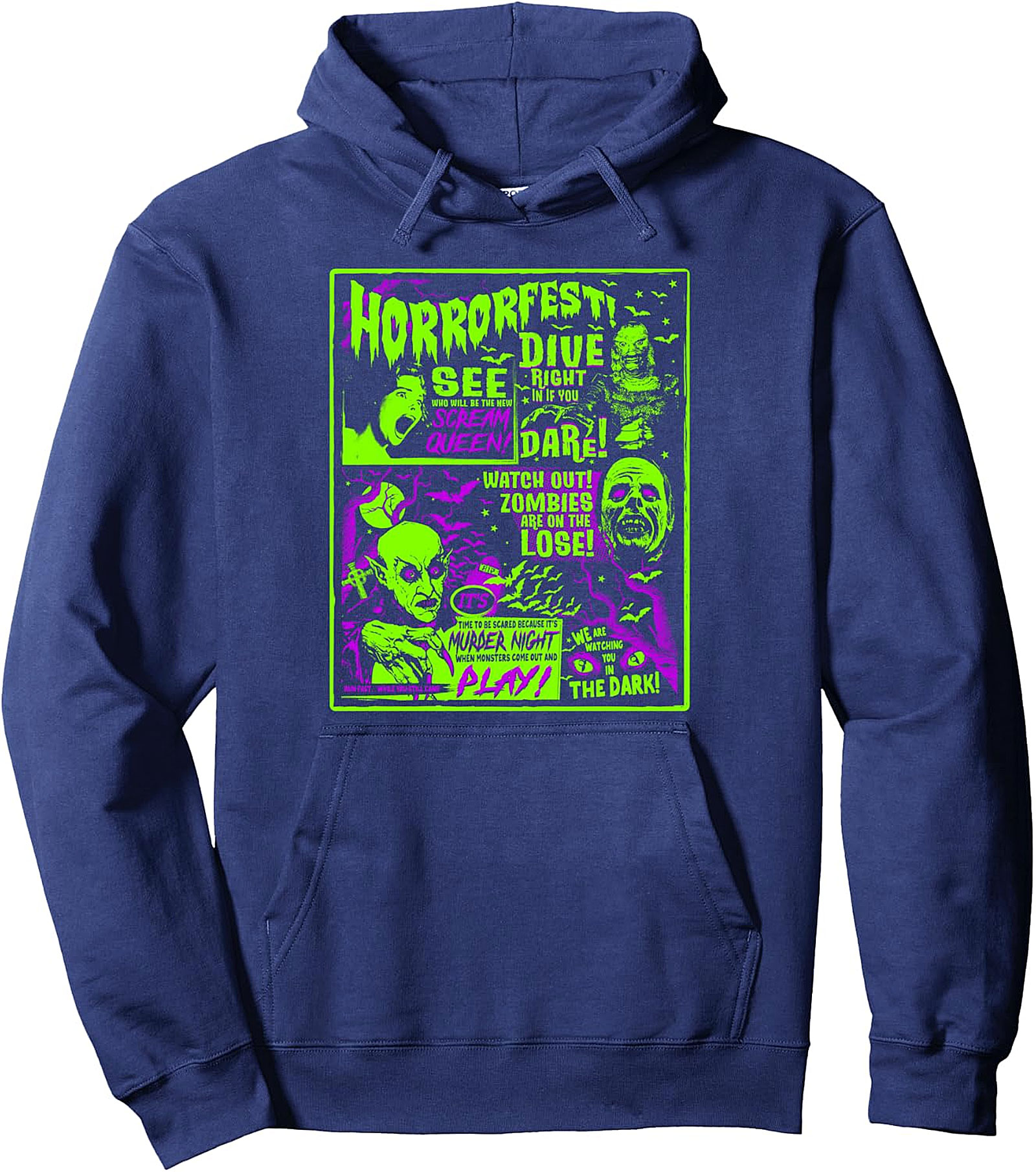 Vintage Horrorfest Pullover Hoodie - Retro Horror Movie Poster