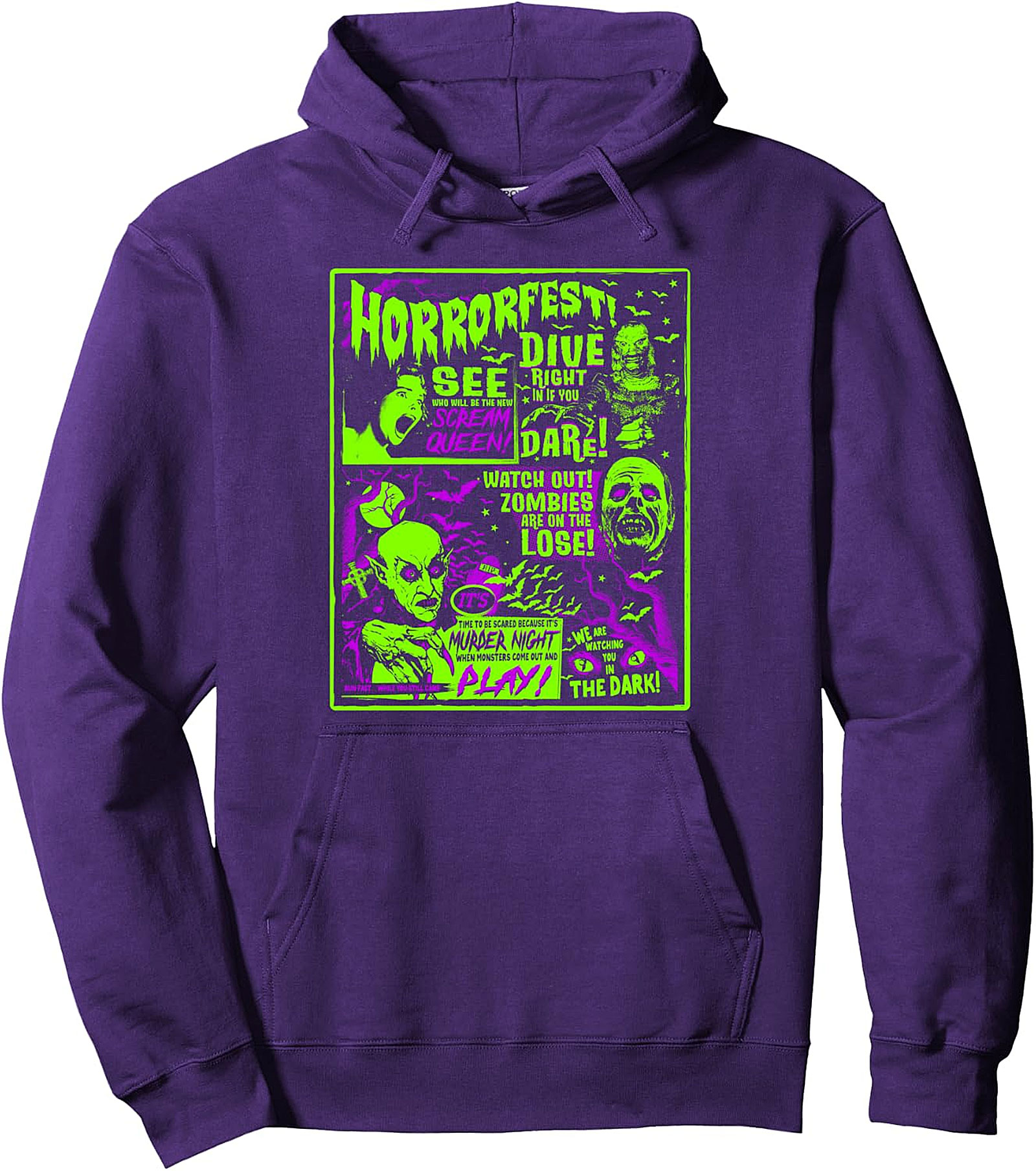 Vintage Horrorfest Pullover Hoodie - Retro Horror Movie Poster