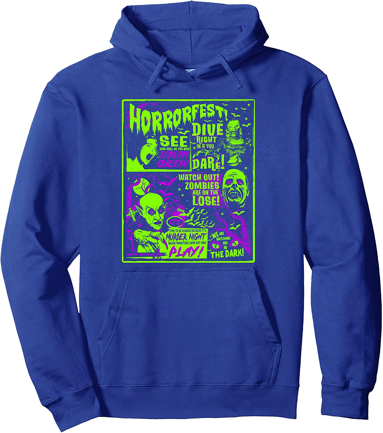 Vintage Horrorfest Pullover Hoodie - Retro Horror Movie Poster
