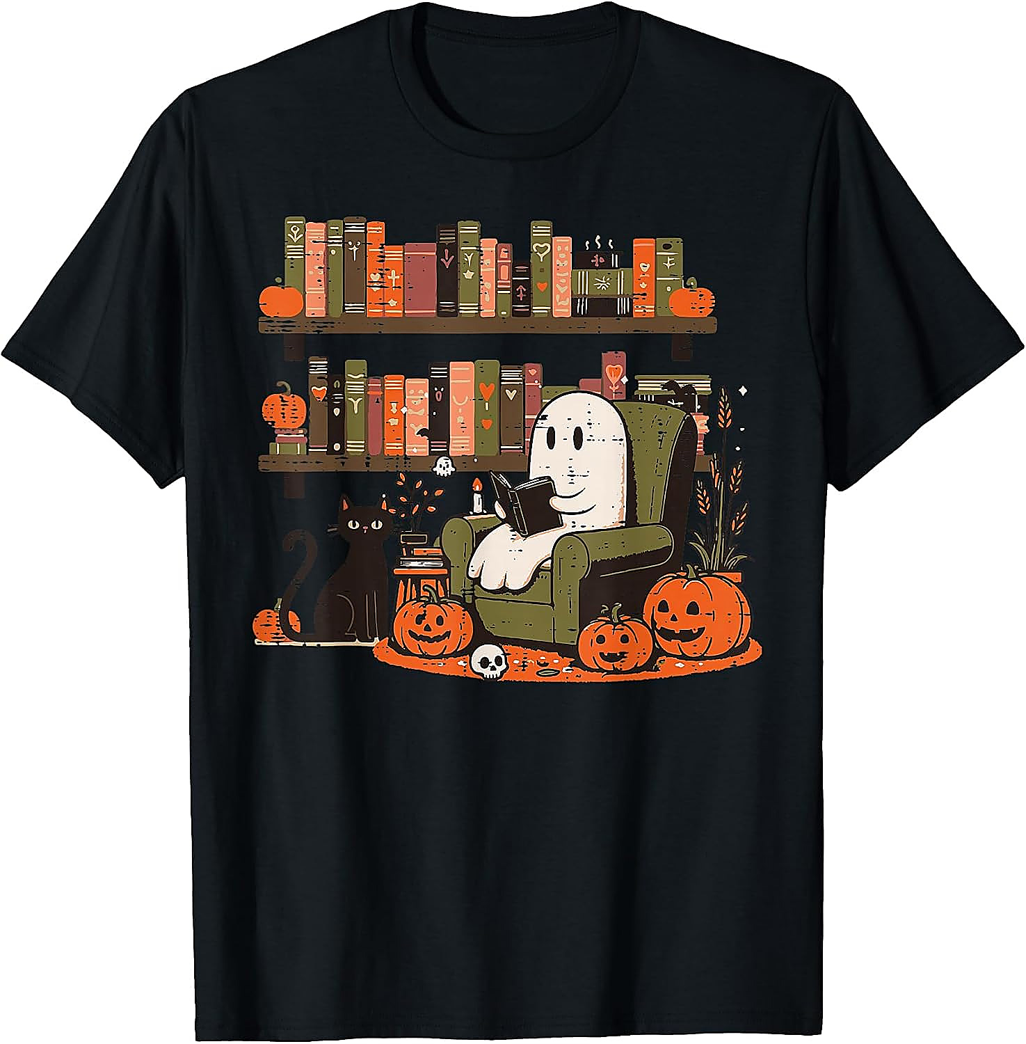 Ghost Library Reading Halloween T-Shirt | Spooky Book Lover Tee