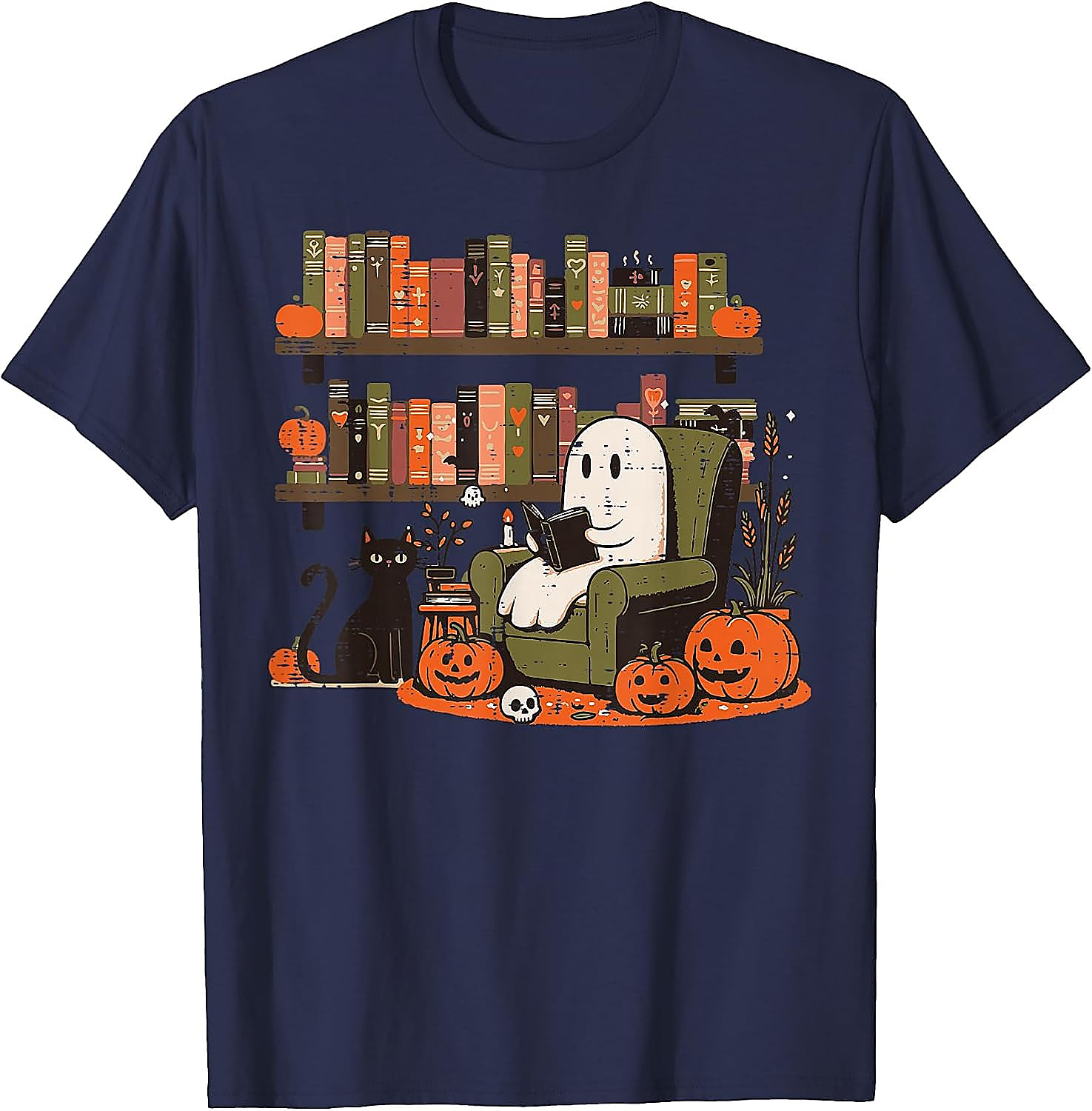 Ghost Library Reading Halloween T-Shirt | Spooky Book Lover Tee
