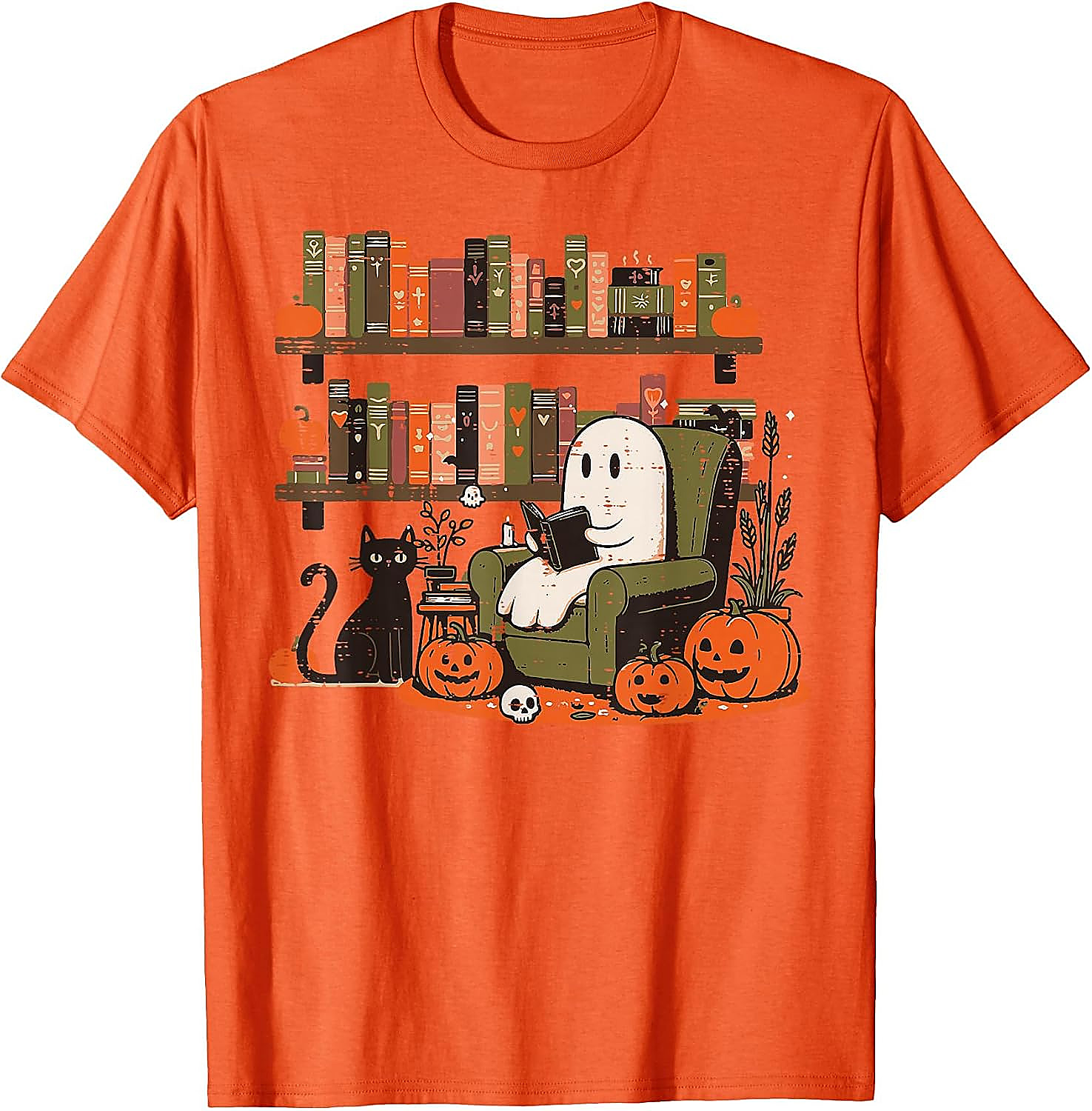 Ghost Library Reading Halloween T-Shirt | Spooky Book Lover Tee