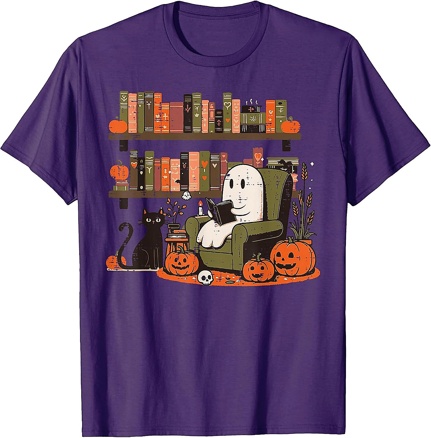 Ghost Library Reading Halloween T-Shirt | Spooky Book Lover Tee
