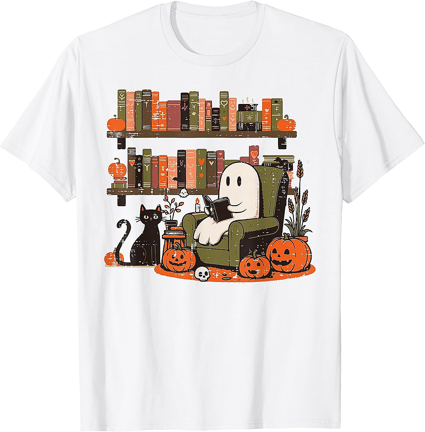 Ghost Library Reading Halloween T-Shirt | Spooky Book Lover Tee