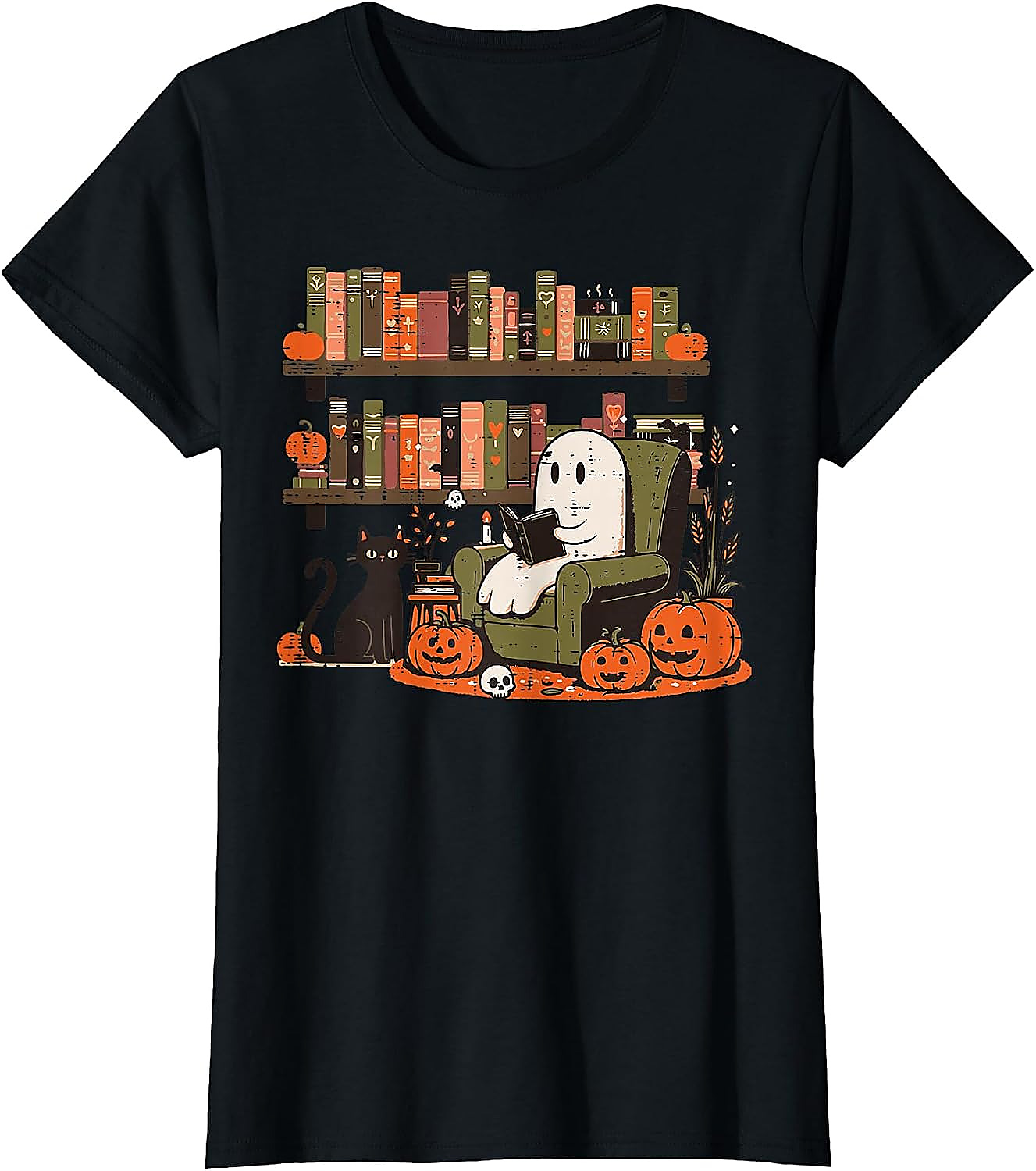 Ghost Library Reading Halloween T-Shirt | Spooky Book Lover Tee