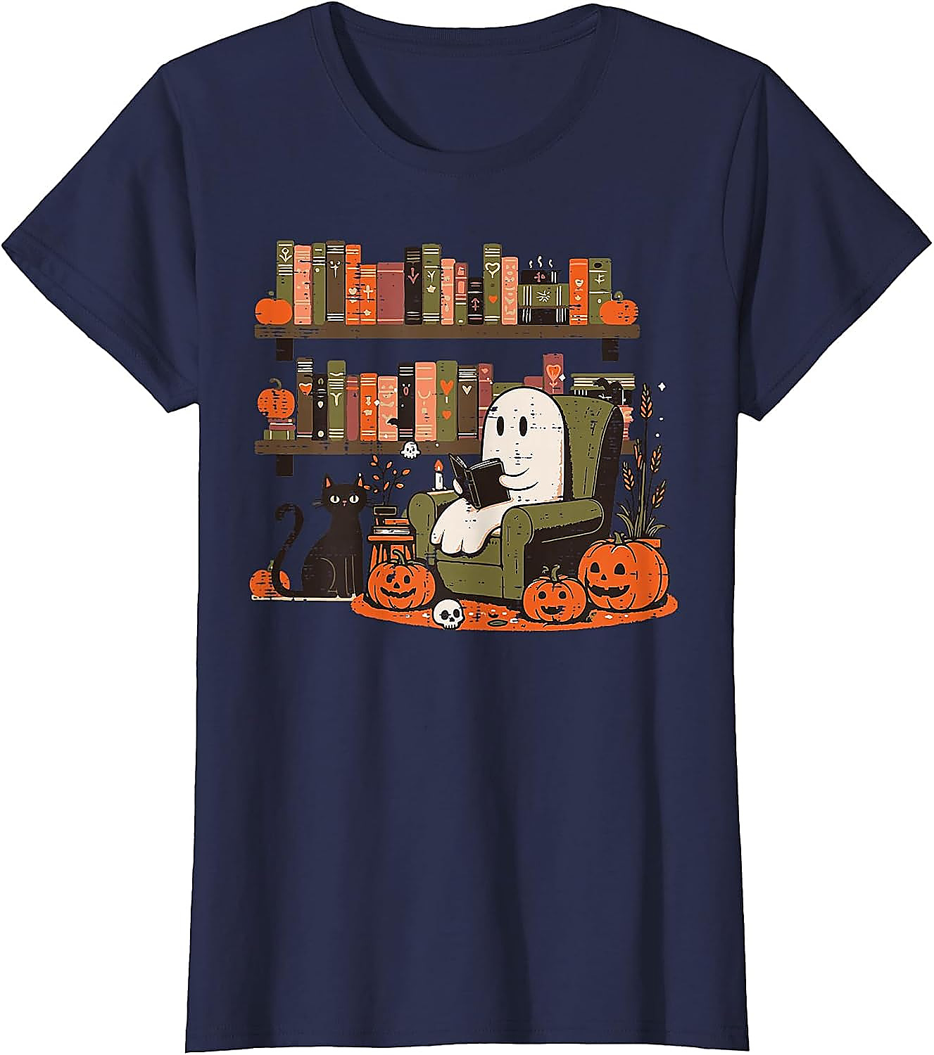 Ghost Library Reading Halloween T-Shirt | Spooky Book Lover Tee