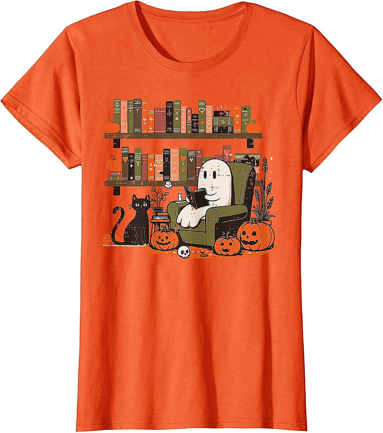 Ghost Library Reading Halloween T-Shirt | Spooky Book Lover Tee