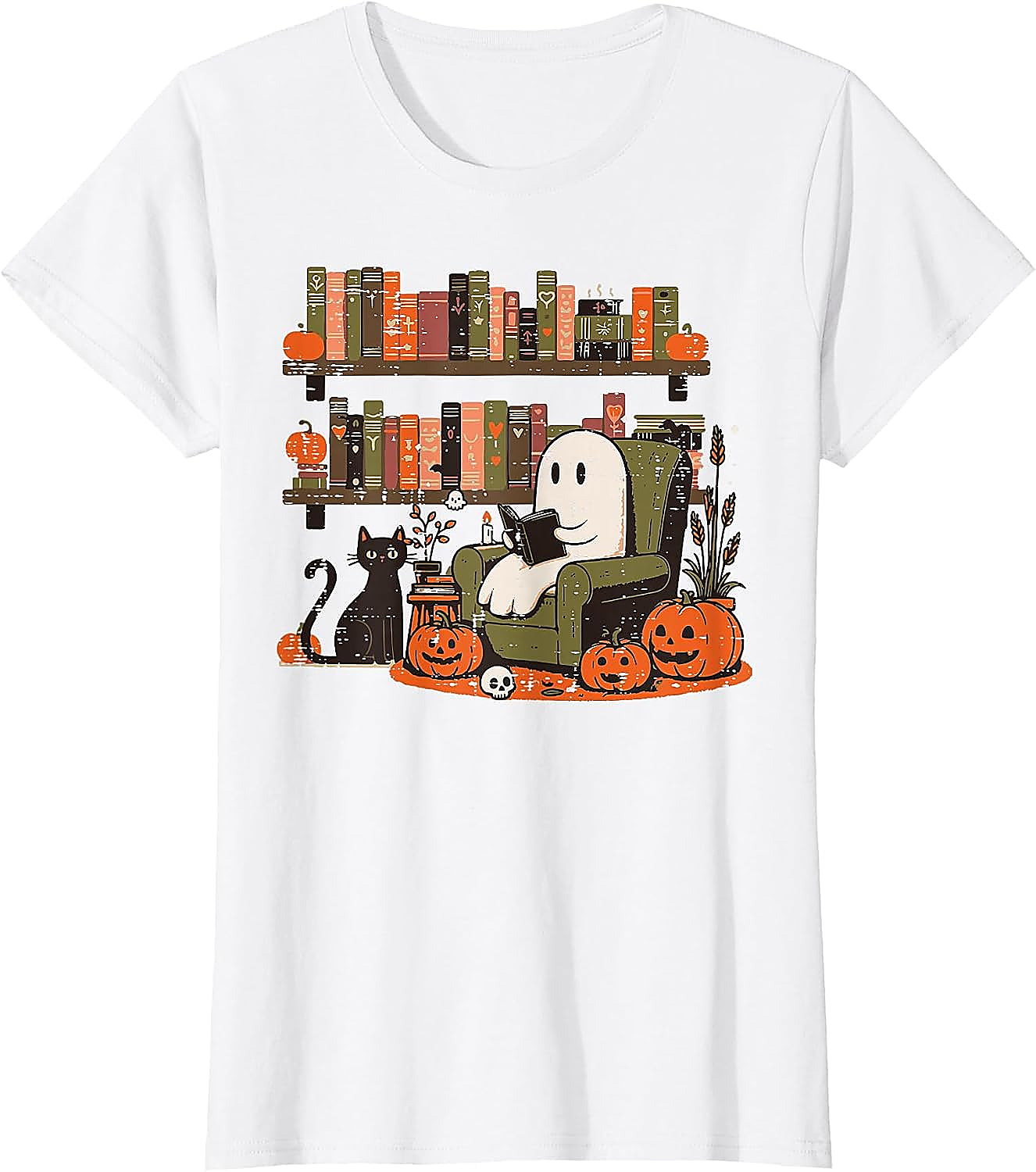 Ghost Library Reading Halloween T-Shirt | Spooky Book Lover Tee