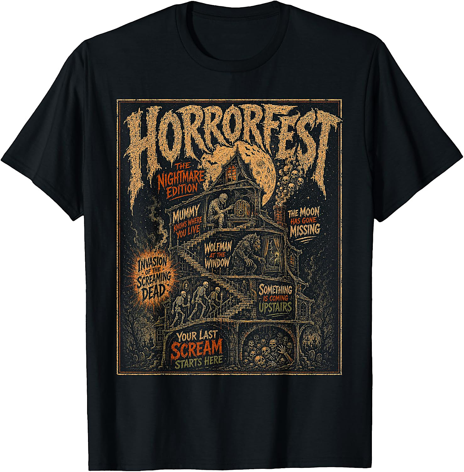 Vintage Horrorfest Movie Poster T-Shirt | Retro Halloween Tee