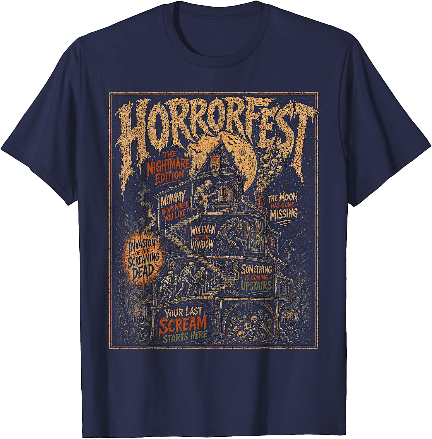 Vintage Horrorfest Movie Poster T-Shirt | Retro Halloween Tee