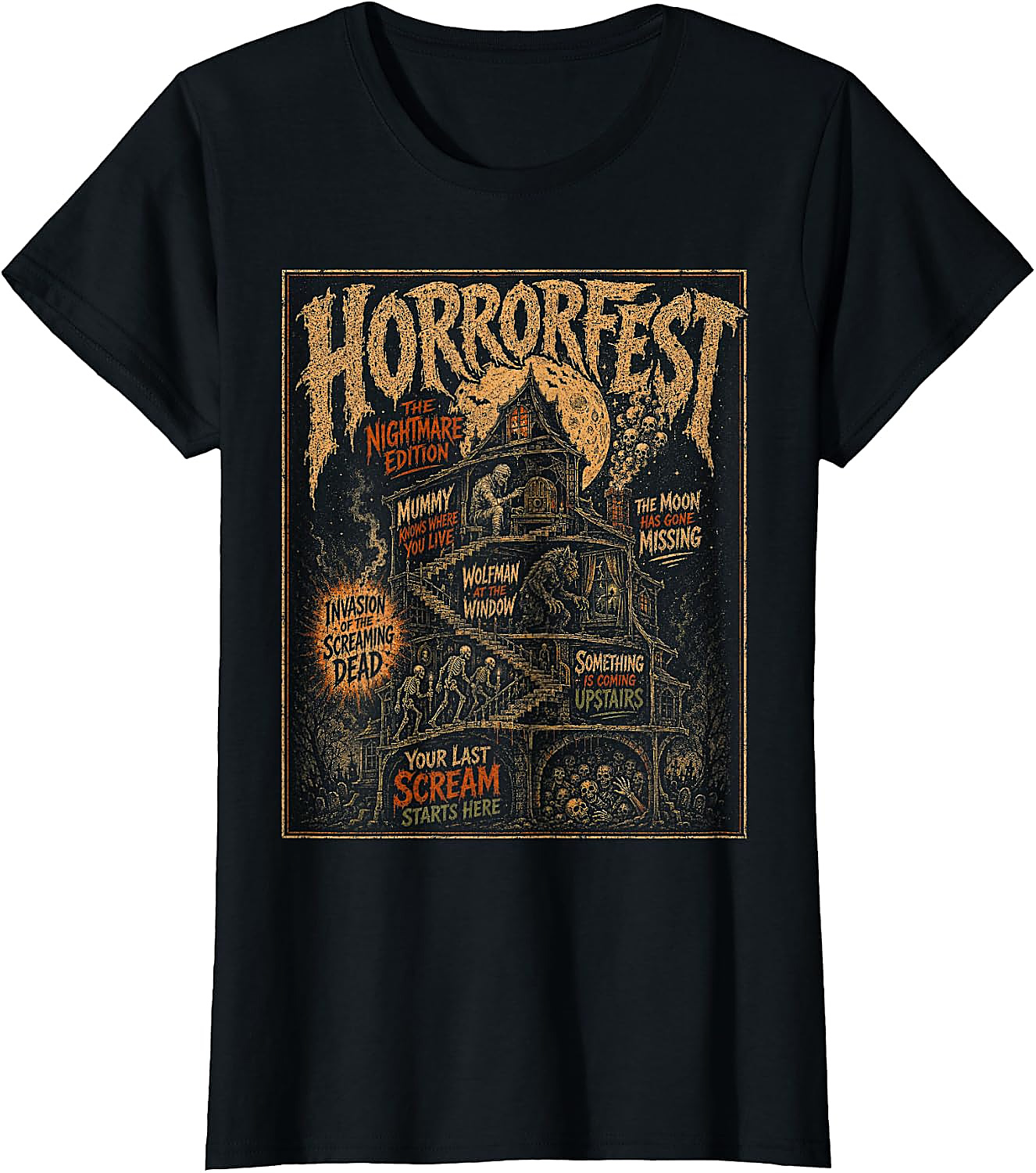 Vintage Horrorfest Movie Poster T-Shirt | Retro Halloween Tee