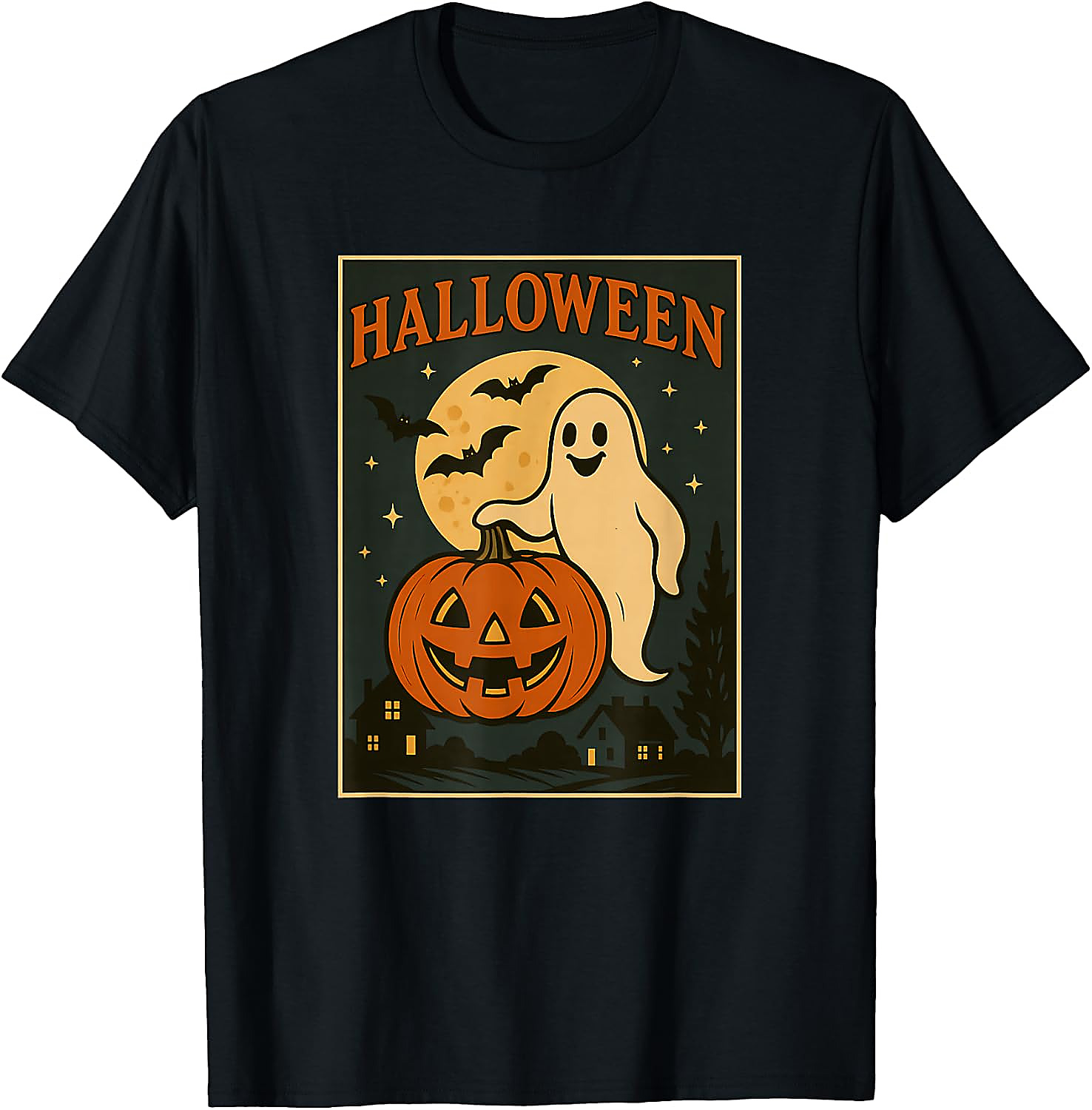 Halloween Ghost Pumpkin Poster T-Shirt | Vintage Spooky Tee