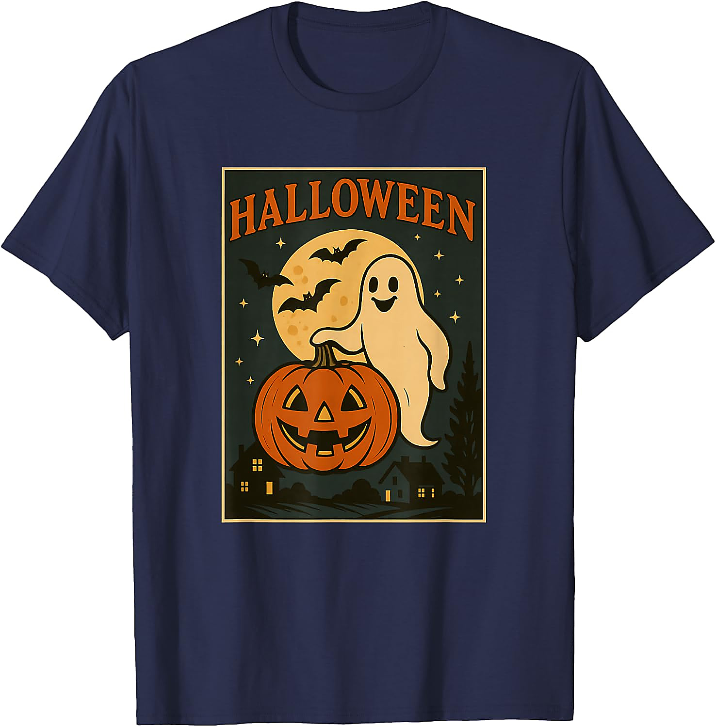Halloween Ghost Pumpkin Poster T-Shirt | Vintage Spooky Tee